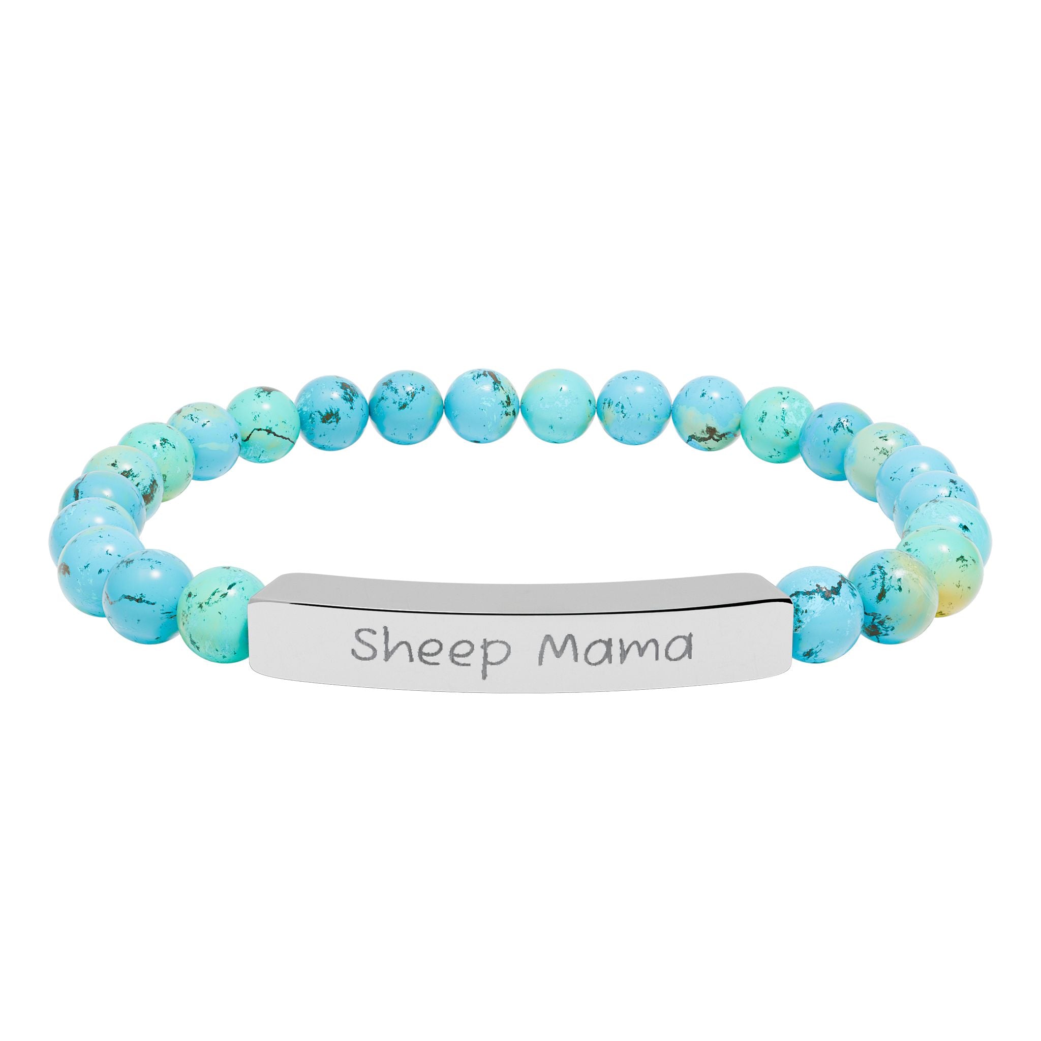 Sheep Mama Natural Stone Stretch Bracelet – Engraved Sheep Lover Jewelry, Farm Mom Gift, Rustic Homestead Bracelet