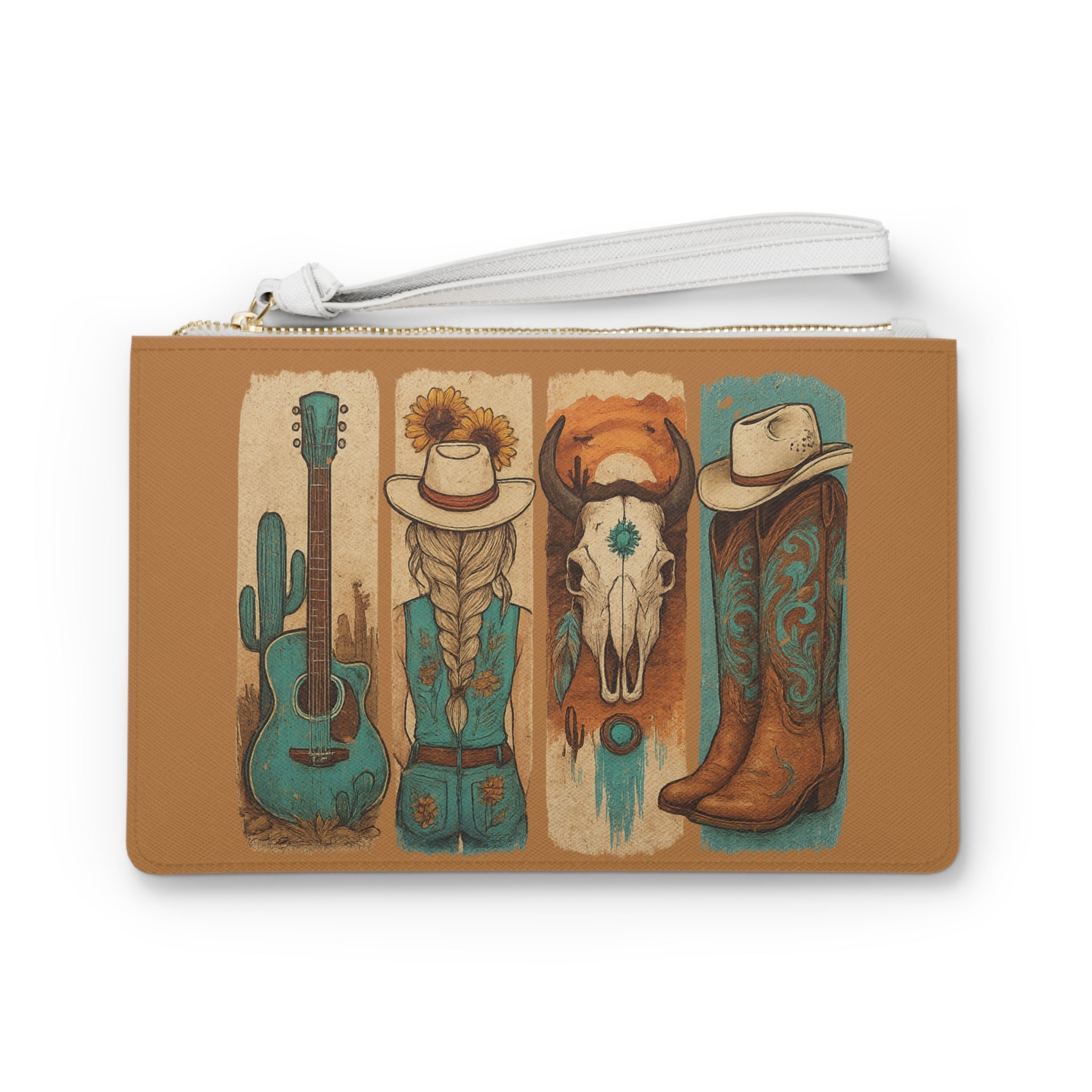 Western Cowgirl Clutch Bag | Cowboy Boots Wristlet Purse | Rustic Farmhouse Makeup Bag | Country Western Zipper Pouch | Boutique Rodeo Accessory
