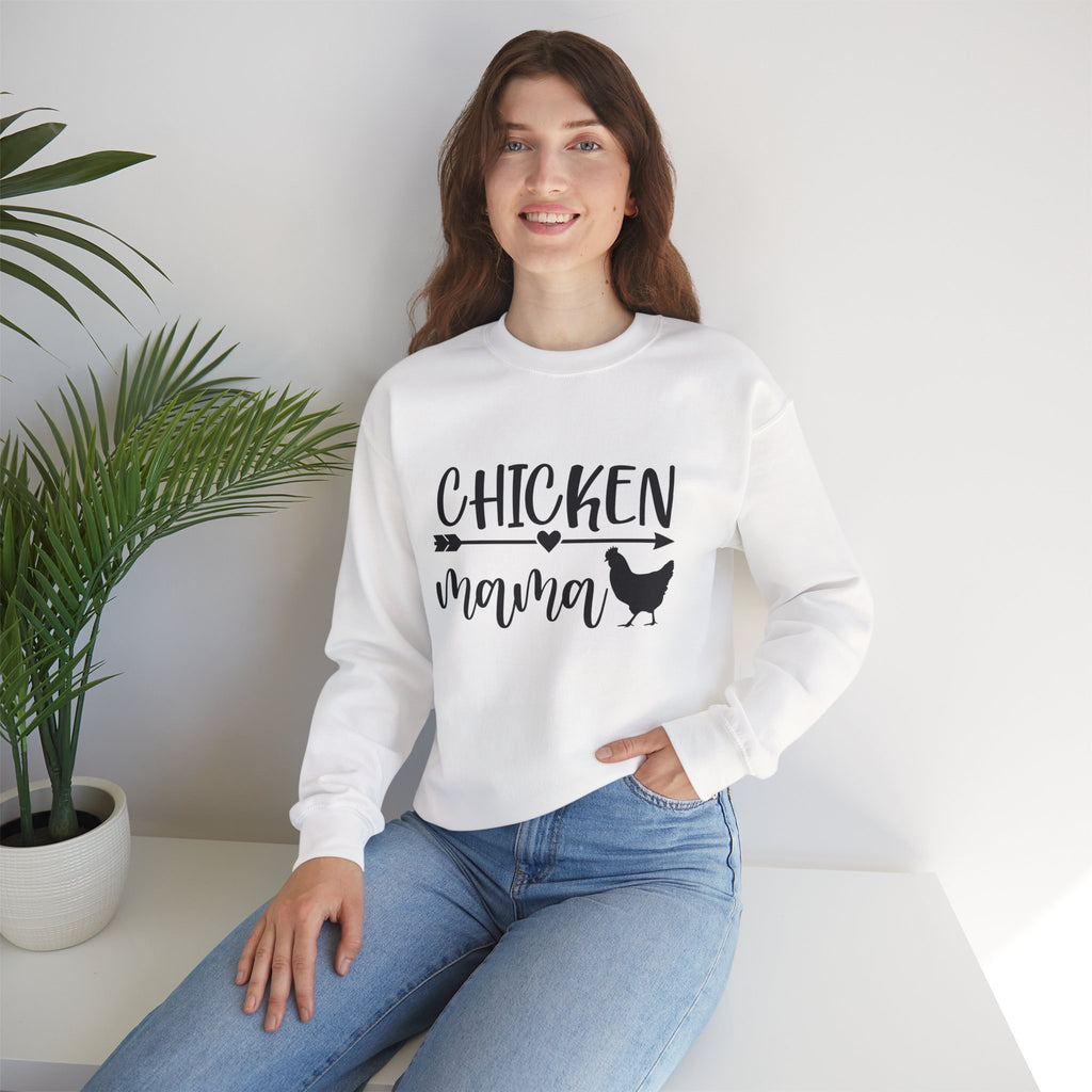 Chicken Mama Sweatshirt – Farmhouse Chicken Mom Crewneck, Rustic Homestead Pullover, Unisex Gildan 18000