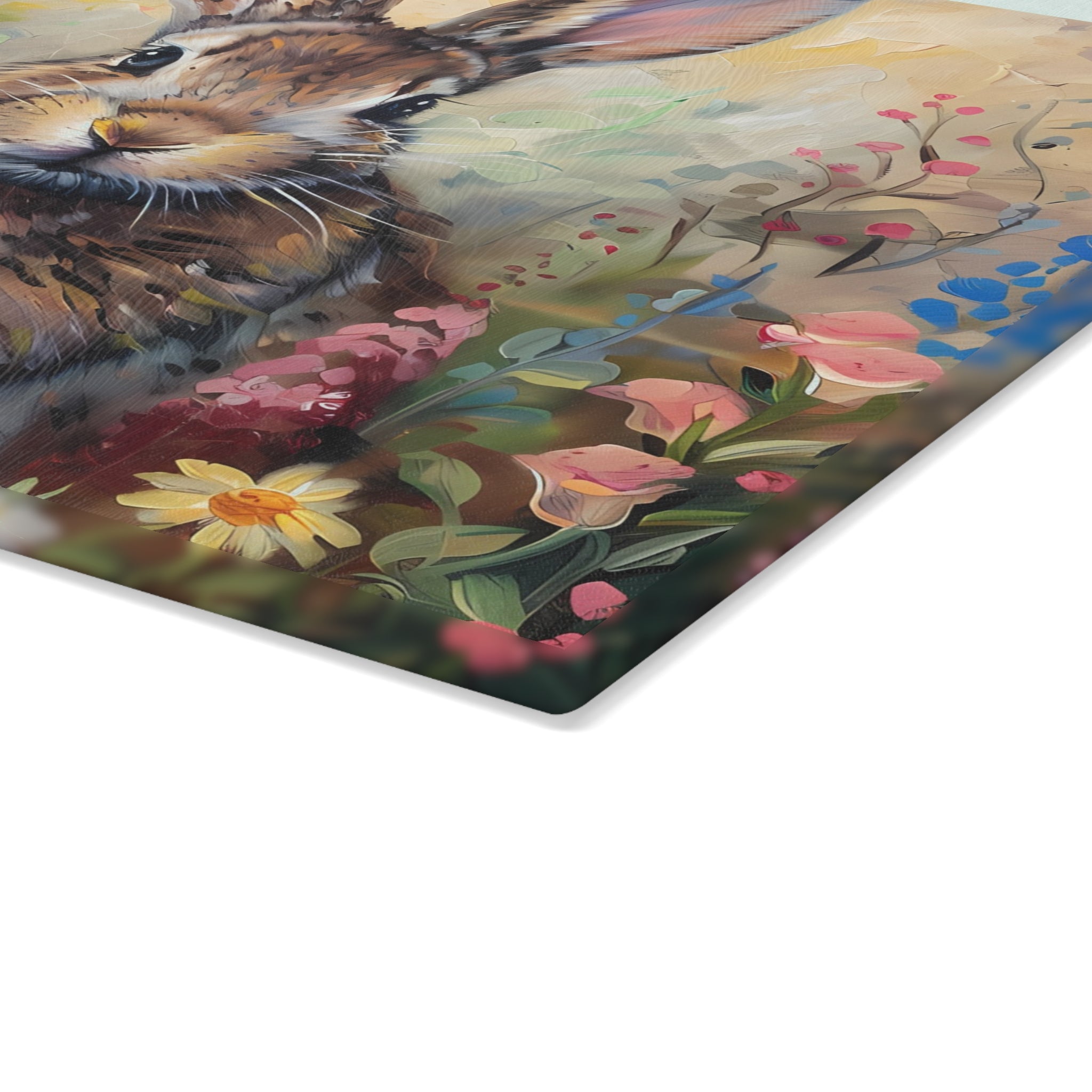 Wildflower Bunny Glass Cutting Board | Rustic Rabbit Kitchen Decor | Cottagecore Watercolor Tempered Glass Cutting Board | Gumpert Homestead