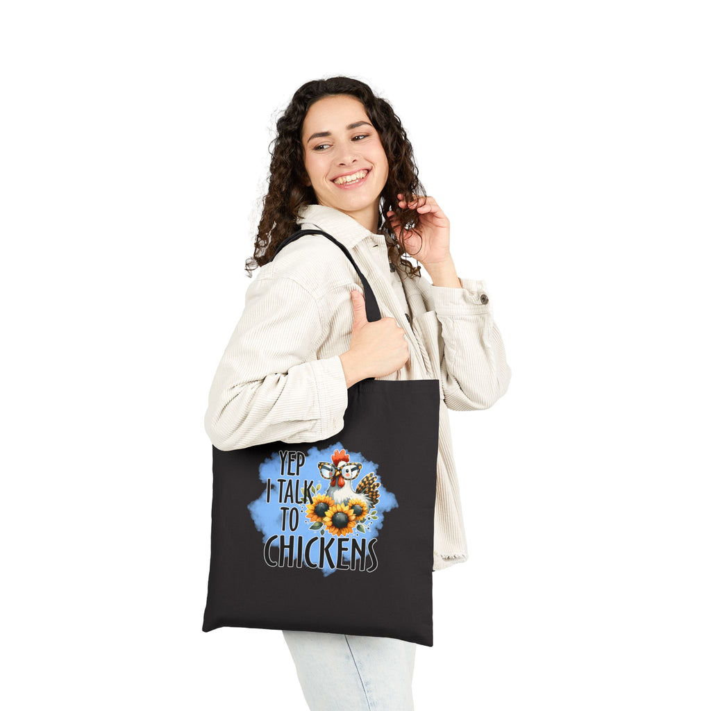 Yep I Talk to Chickens Tote Bag | Farmhouse Chicken Lover Canvas Tote | Homestead Market Bag