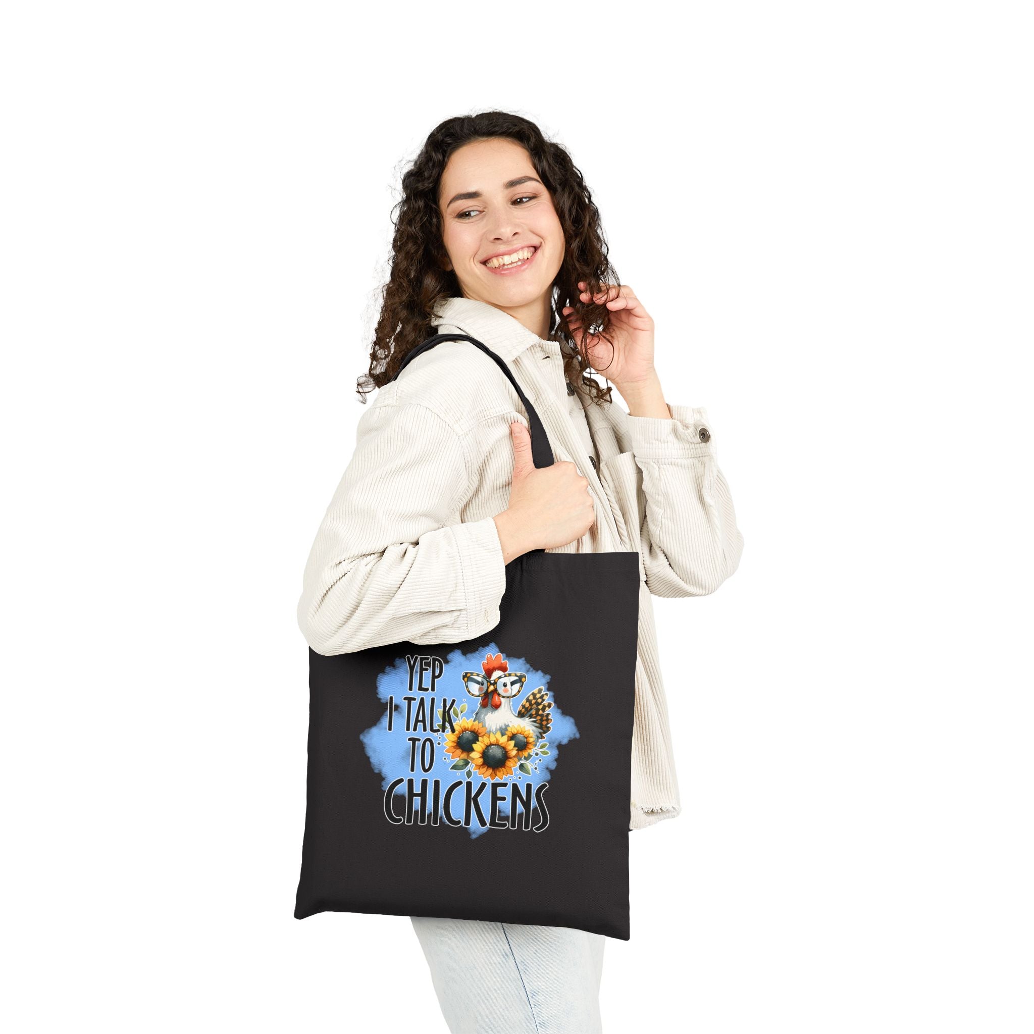 Yep I Talk to Chickens Tote Bag | Farmhouse Chicken Lover Canvas Tote | Homestead Market Bag