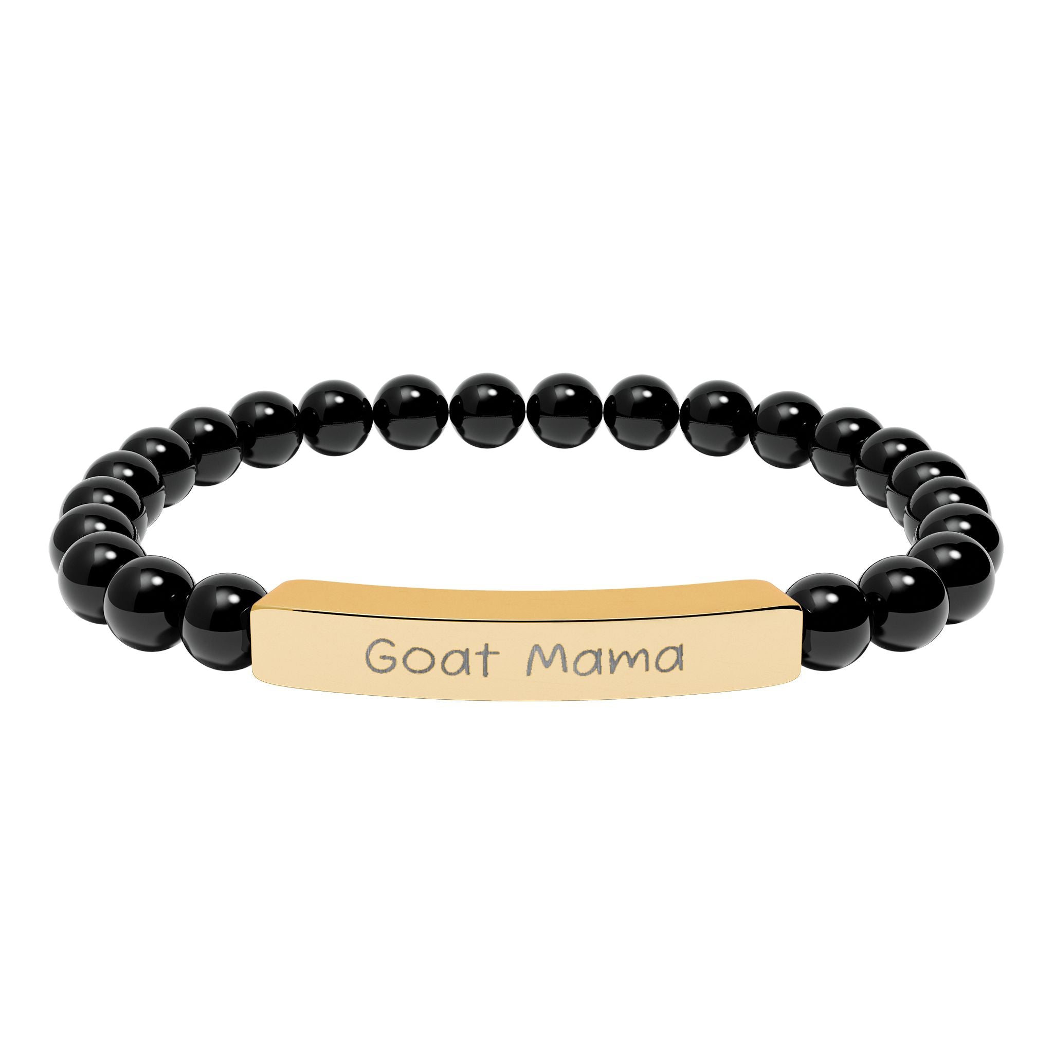 Goat Mama Natural Stone Stretch Bracelet – Engraved Goat Lover Jewelry, Farm Mom Gift, Rustic Homestead Bracelet