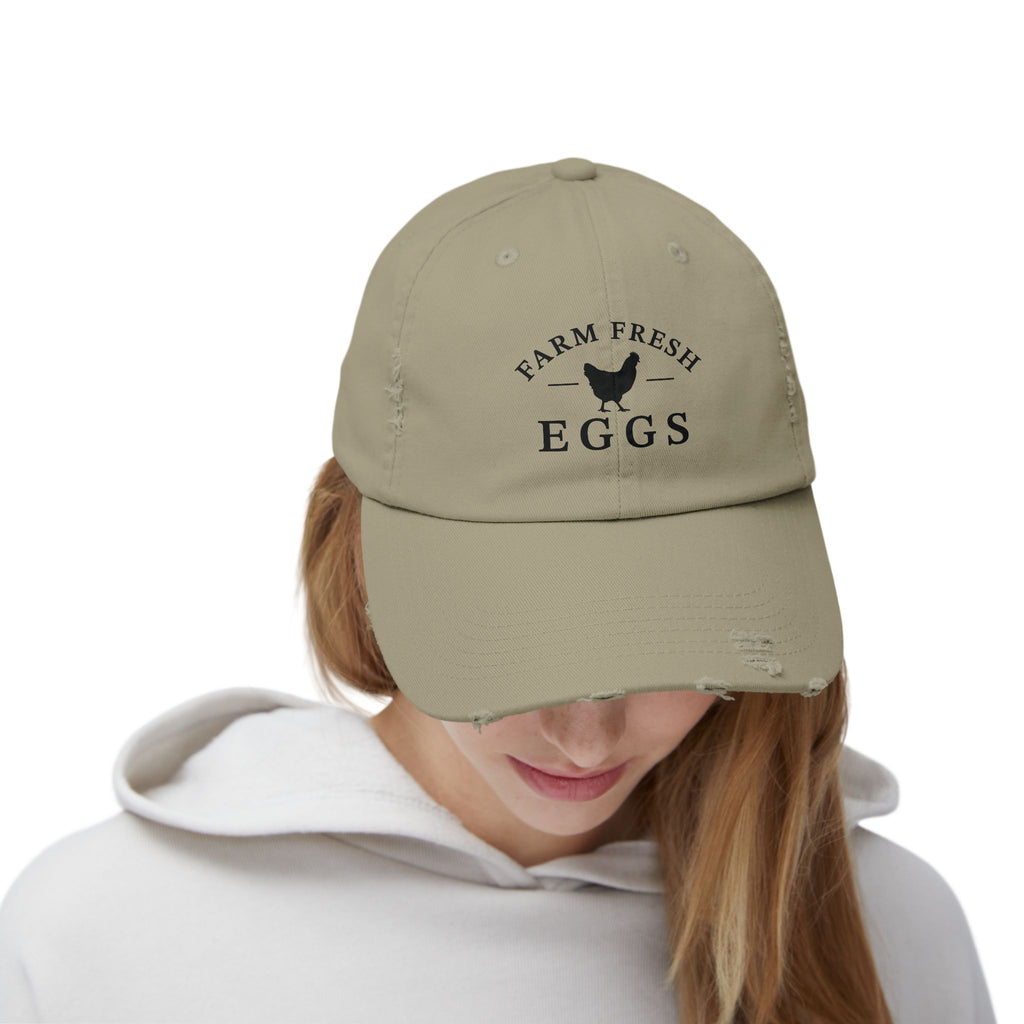 Farm Fresh Eggs Distressed Baseball Cap – Vintage Chicken Hat, Rustic Farm Egg Seller Cap, Backyard Chicken Keeper Hat, Homestead Farmwear