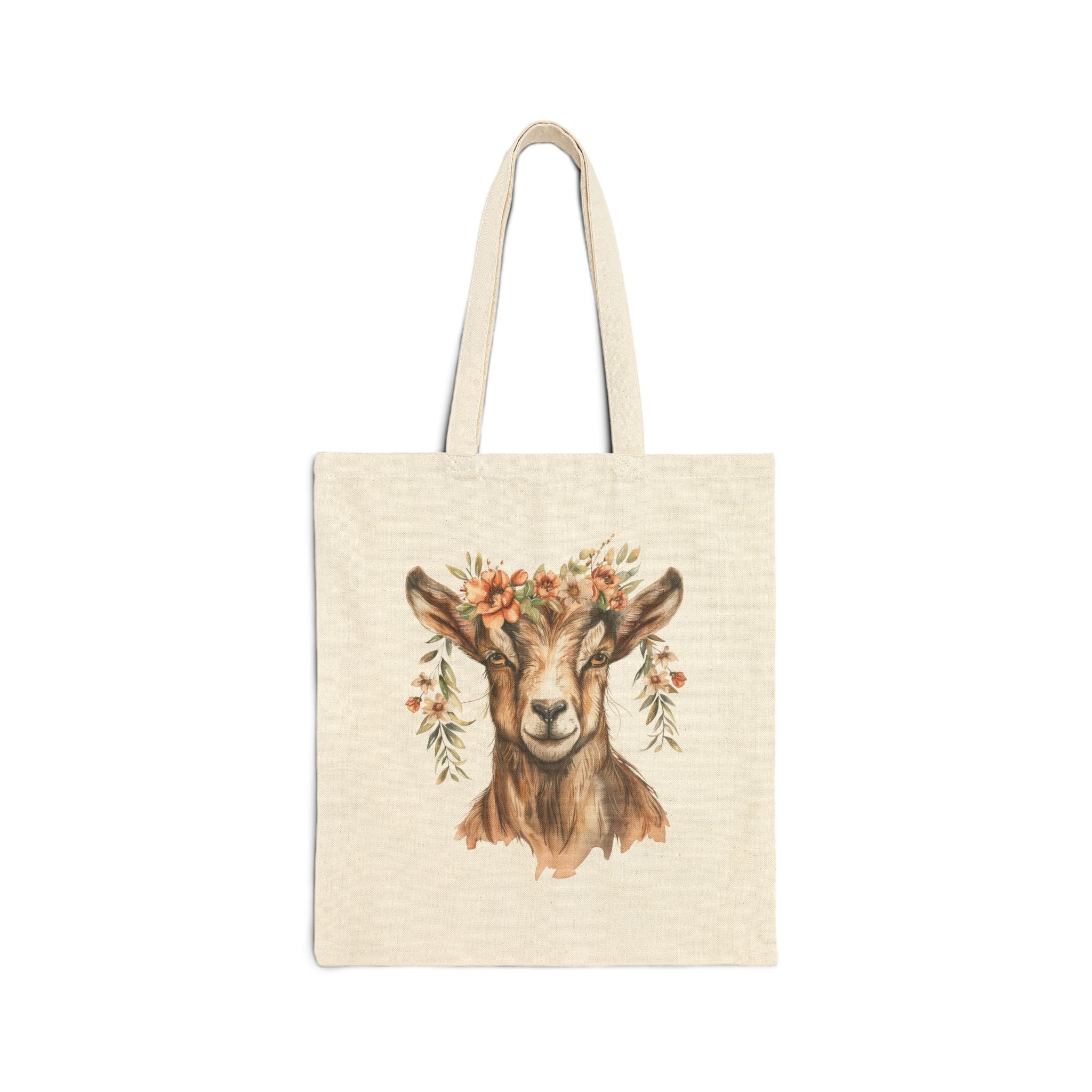 Floral Goat Canvas Tote Bag – Cottagecore Goat Mom Market Bag, Farmhouse Goat Lover Reusable Tote