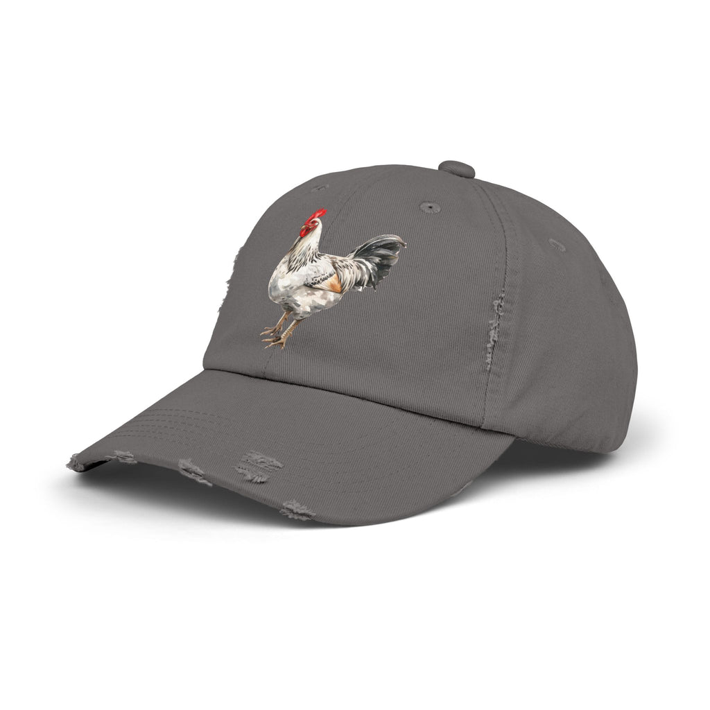 Speckled White Rooster Distressed Baseball Cap – Light Sussex Style Chicken Hat, Vintage Farm Rooster Cap, Backyard Chicken Keeper Gift