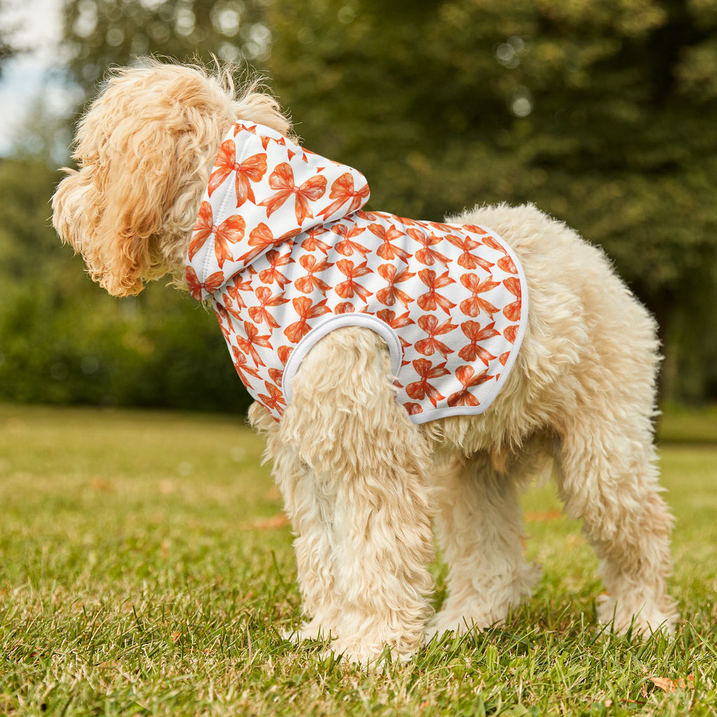 Orange Coquette Bows Cute Pet Hoodie - Adorable Puppy Sweater, Small Dog Outfit, Furry Friend Gift, Pet Apparel, Animal Lover Present
