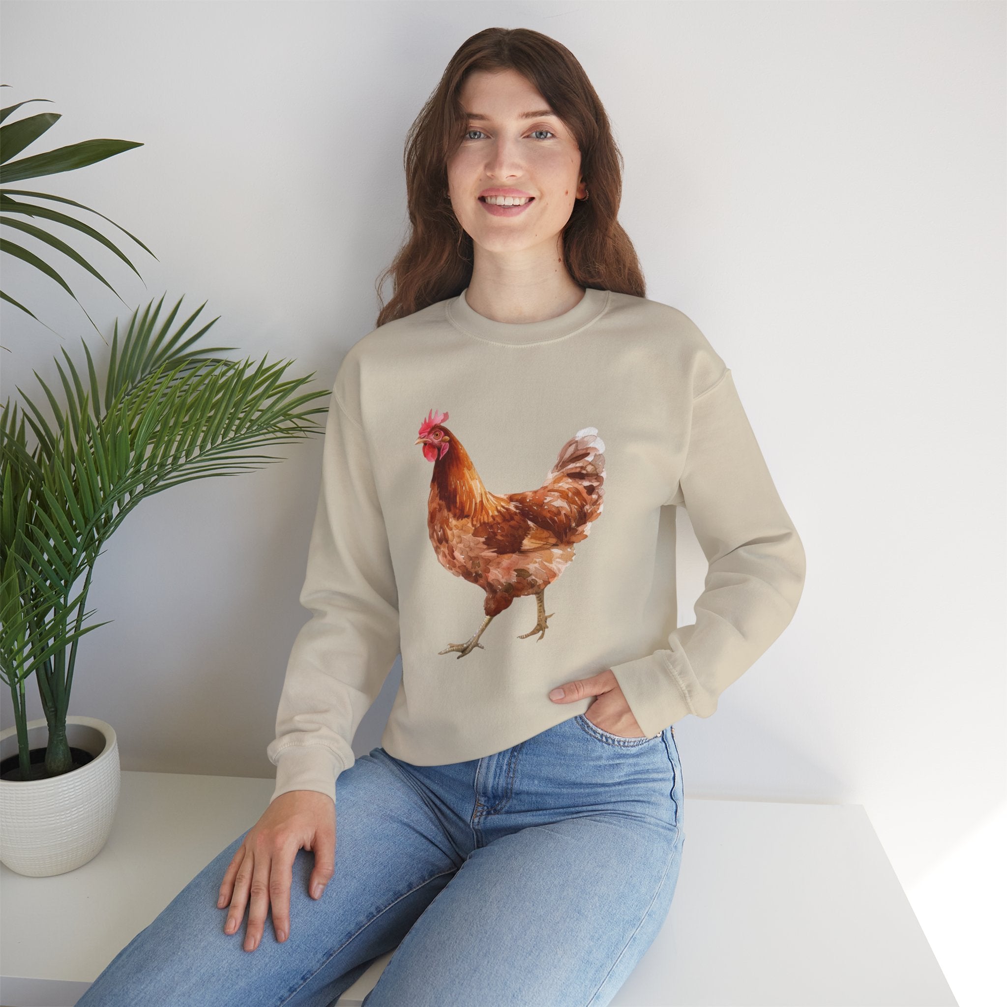 Rhode Island Red Hen Sweatshirt – Farmhouse Chicken Crewneck, Heritage Chicken Homestead Pullover, Unisex Gildan 18000