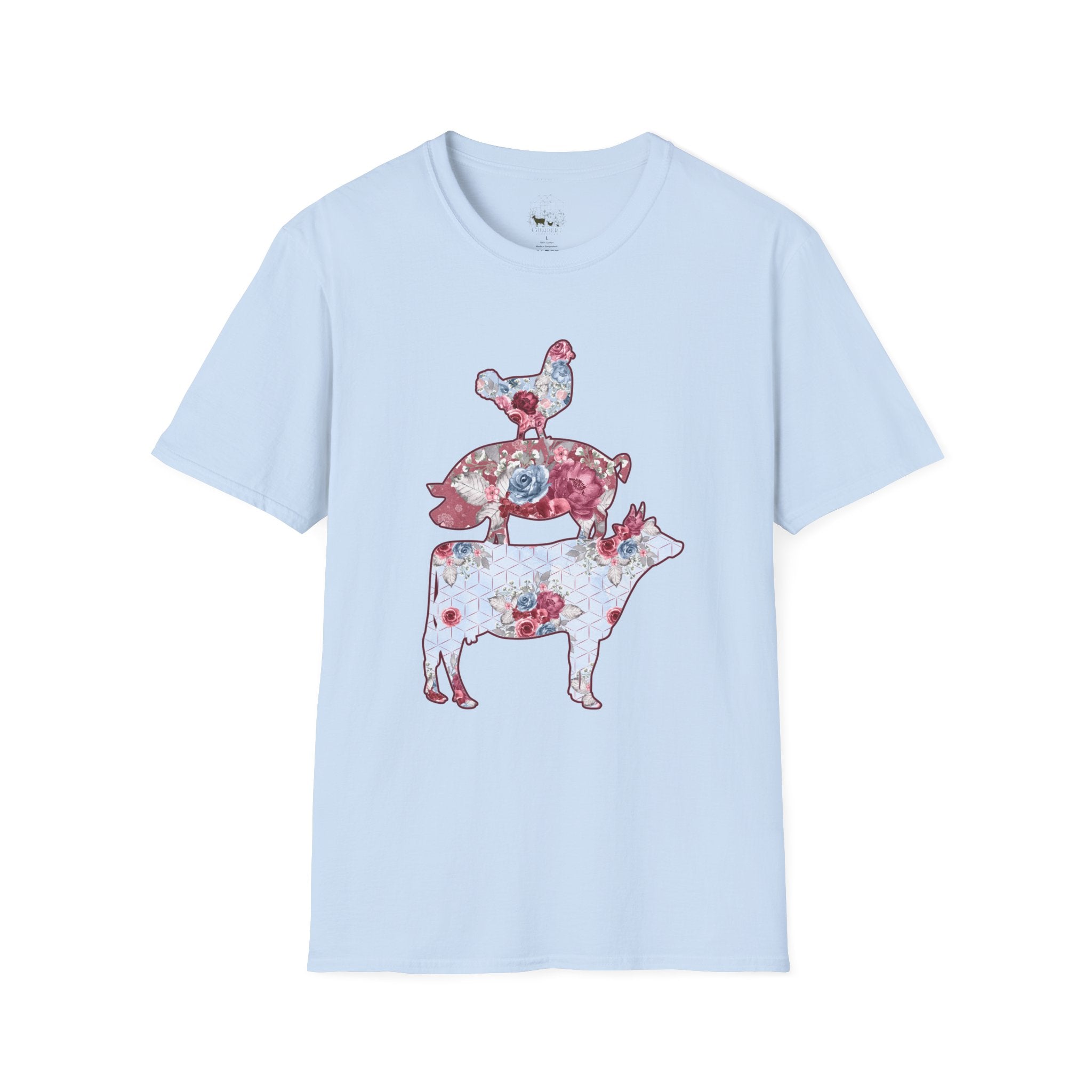 Floral Pig Stack T-Shirt – Cute Farm Pig Shirt, Cottagecore Pig Graphic Tee, Farm Life Animal Shirt, Homestead Apparel, Pig Lover Gift