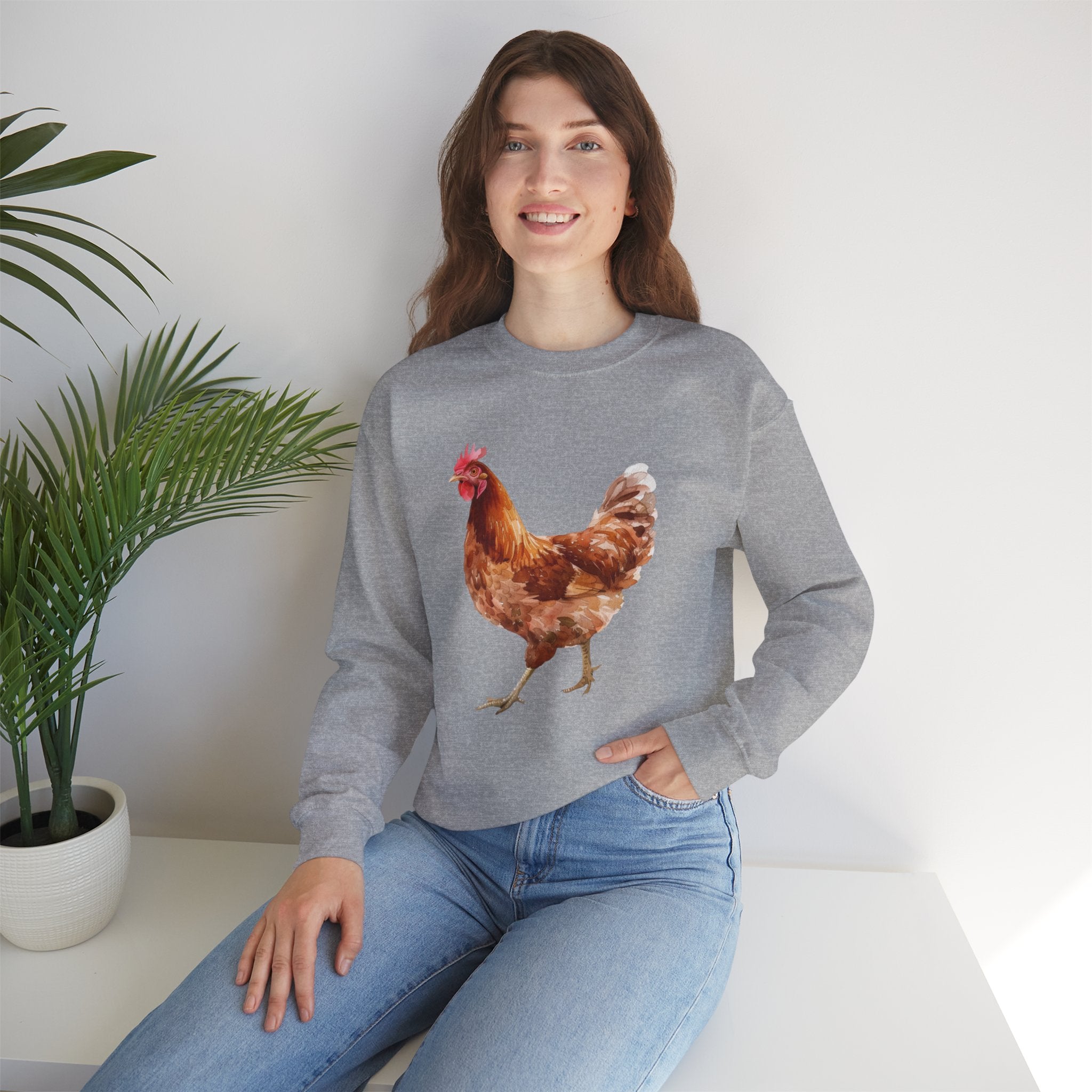 Rhode Island Red Hen Sweatshirt – Farmhouse Chicken Crewneck, Heritage Chicken Homestead Pullover, Unisex Gildan 18000