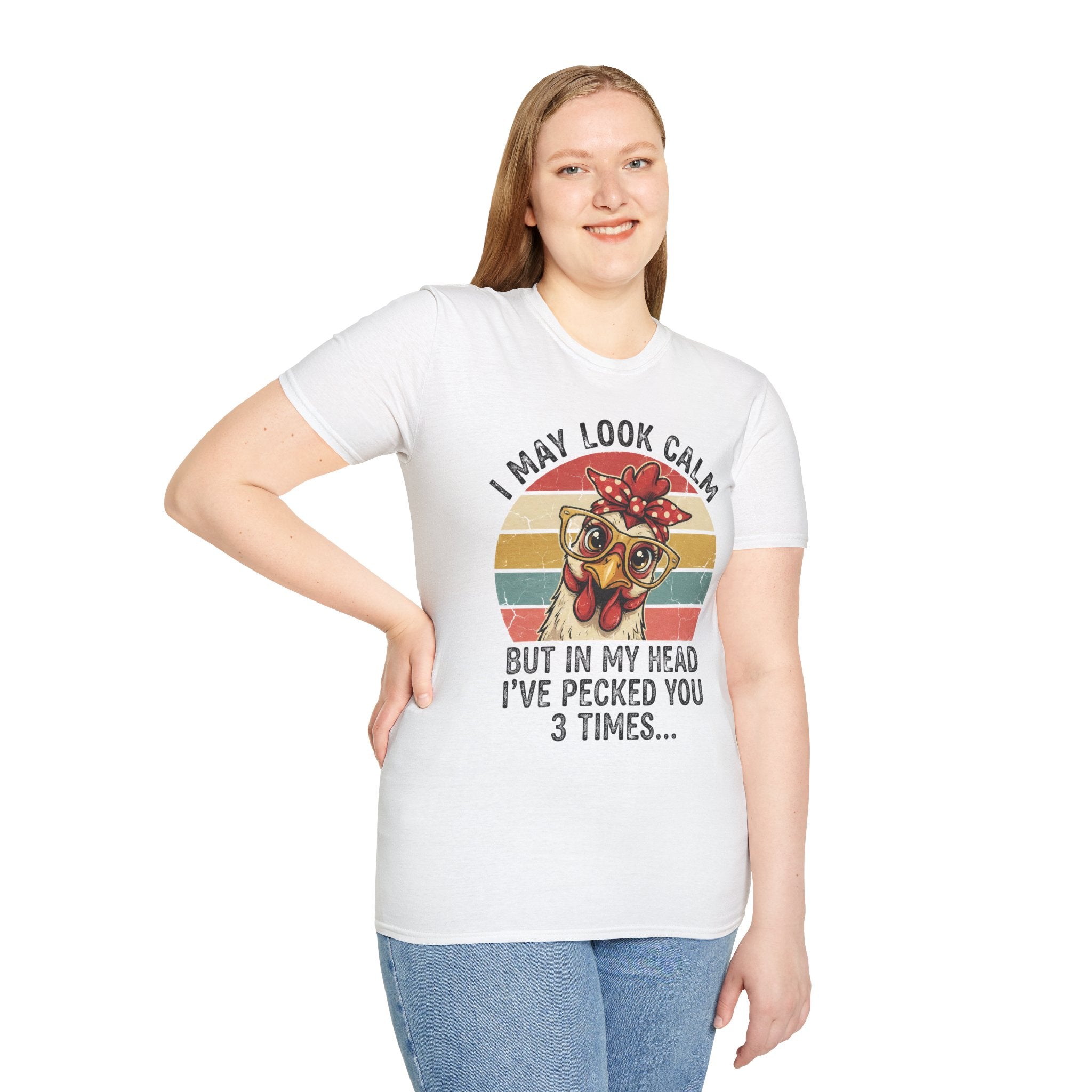 I May Look Calm But In My Head I’ve Pecked You 3 Times Funny Chicken Unisex T-Shirt | Farm Life Hen Lover Tee
