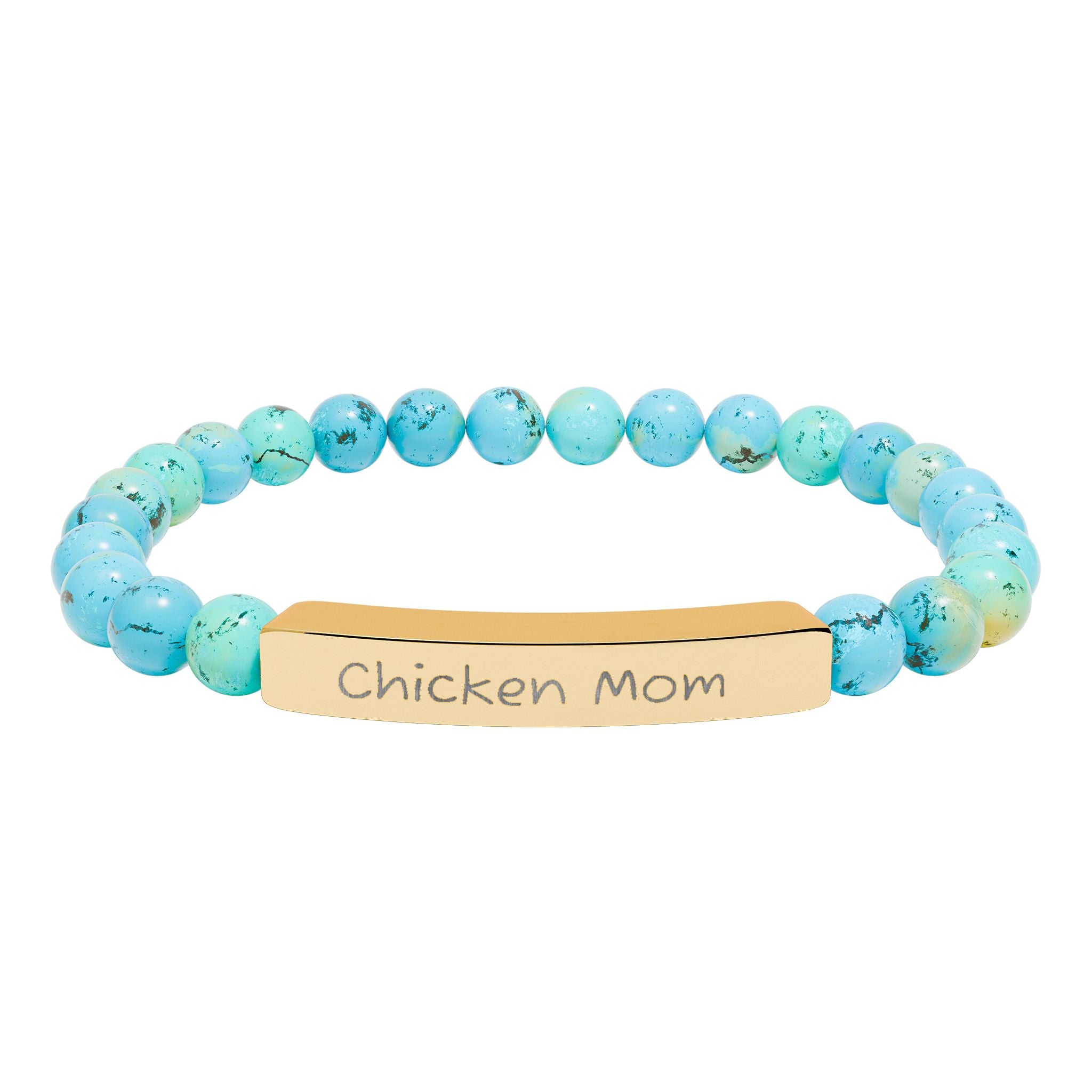 Chicken Mom Natural Stone Stretch Bracelet – Engraved Farm Jewelry, Backyard Chicken Lover Gift, Rustic Homestead Bracelet