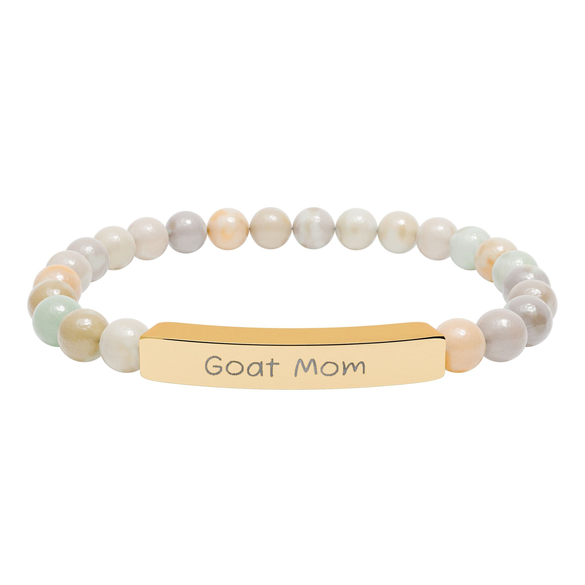 Goat Mom Natural Stone Stretch Bracelet – Engraved Goat Lover Jewelry, Farm Mom Gift, Rustic Homestead Bracelet