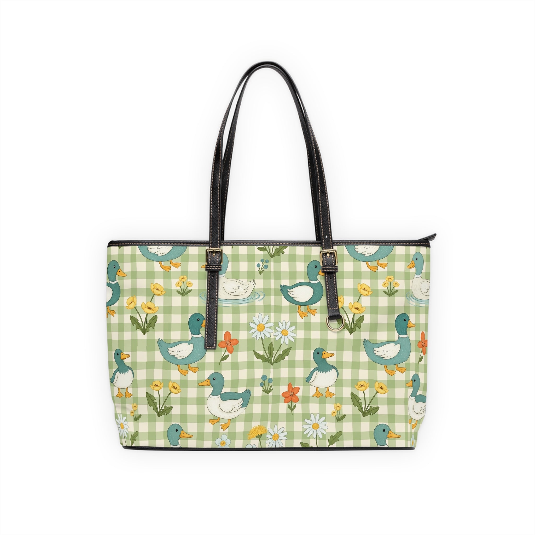 Gingham Goose Shoulder Bag | Cottagecore Farmhouse Tote Purse | Country Goose Handbag | Homestead Market Bag | Rustic Farm Animal PU Leather Tote