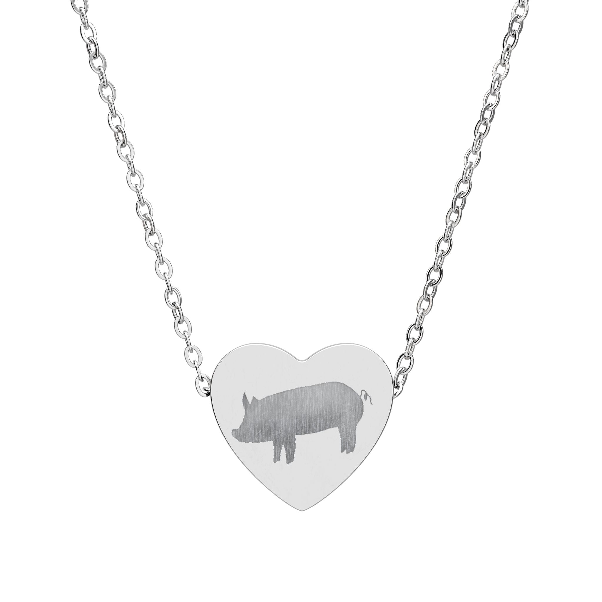 Pig Heart Necklace – Farm Pig Jewelry, Pig Lover Gift, Homestead Necklace, Mini Pig Pendant, Farm Animal Jewelry, Stainless Steel Engraved Heart Necklace