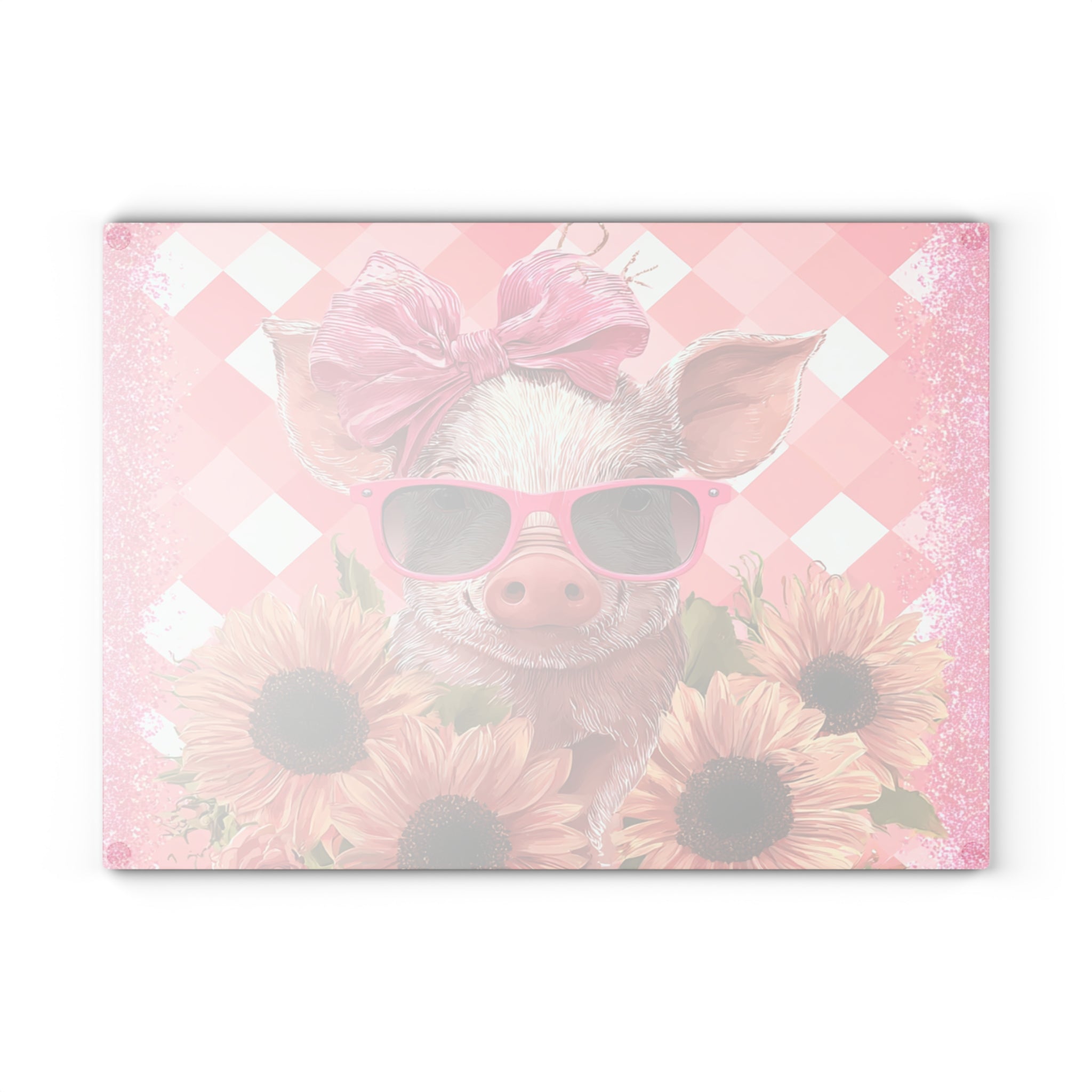 Floral Pig Glass Cutting Board – Cute Farm Pig Kitchen Decor, Sunflower Pig Cutting Board, Farmhouse Country Kitchen Gift