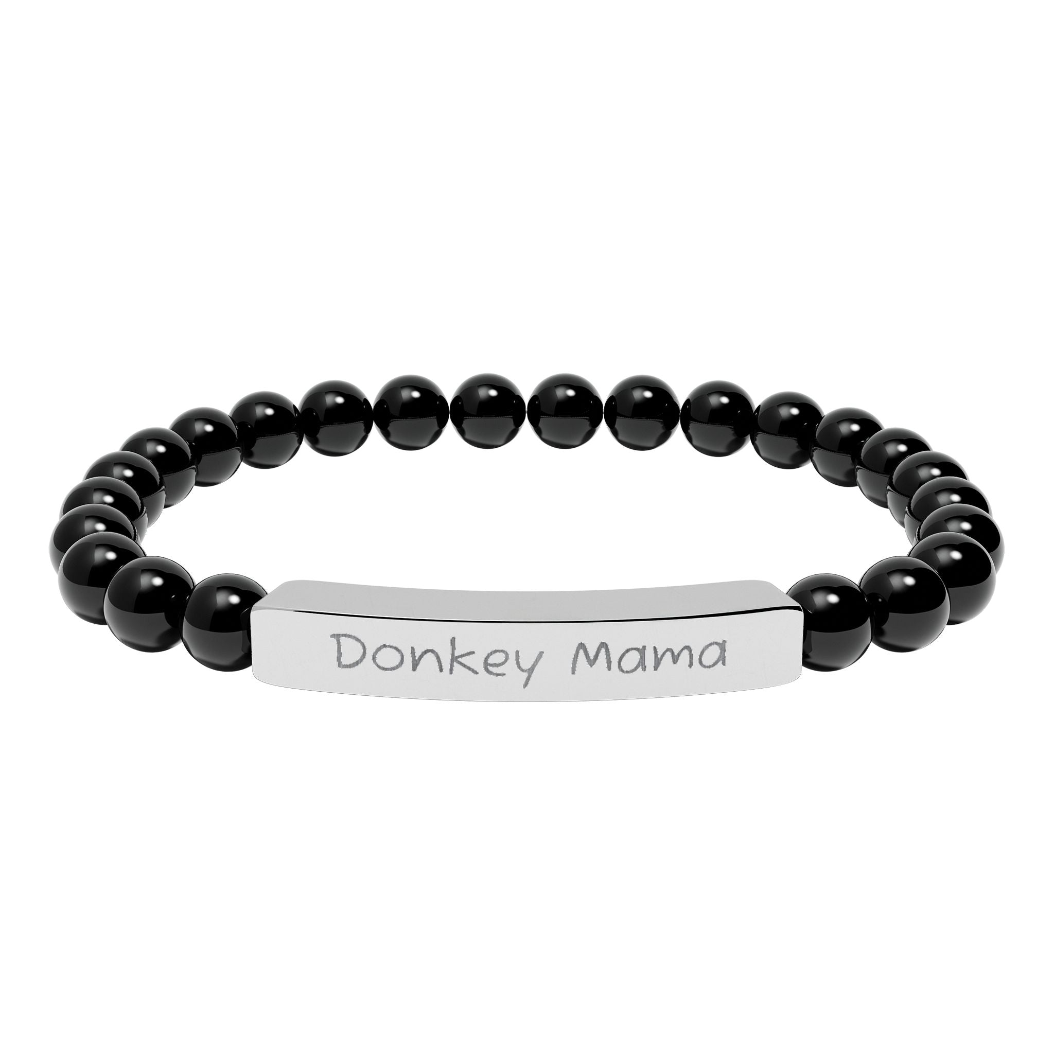 Donkey Mama Natural Stone Stretch Bracelet – Engraved Donkey Lover Jewelry, Farm Mom Gift, Rustic Homestead Bracelet