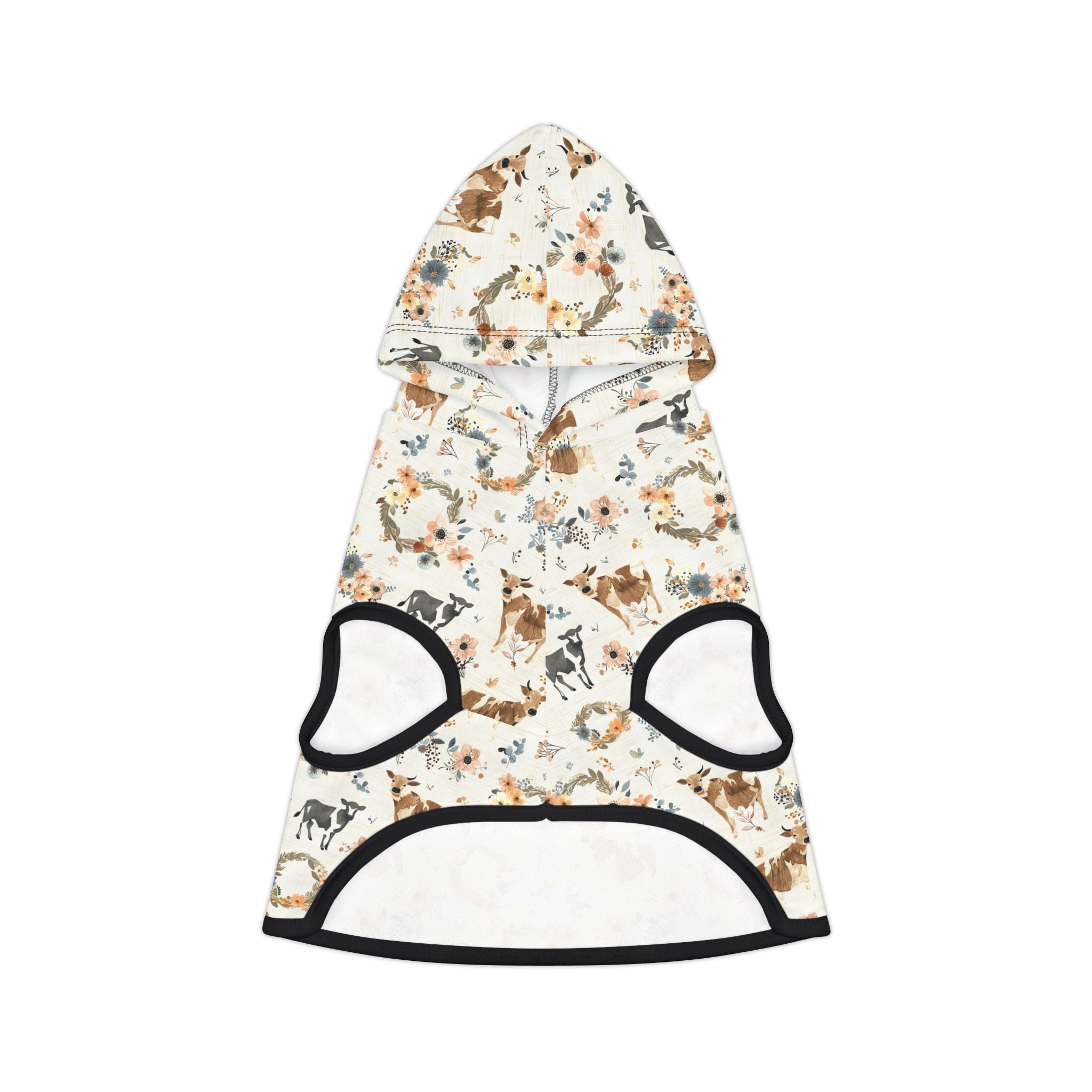 Floral Cow Pet Hoodie | Farmhouse Cattle Dog Hoodie | Cottagecore Farm Animal Pet Sweater | Rustic Cow Print Puppy Hoodie | Country Homestead Pet Apparel | Cozy Farm Life Dog Outfit