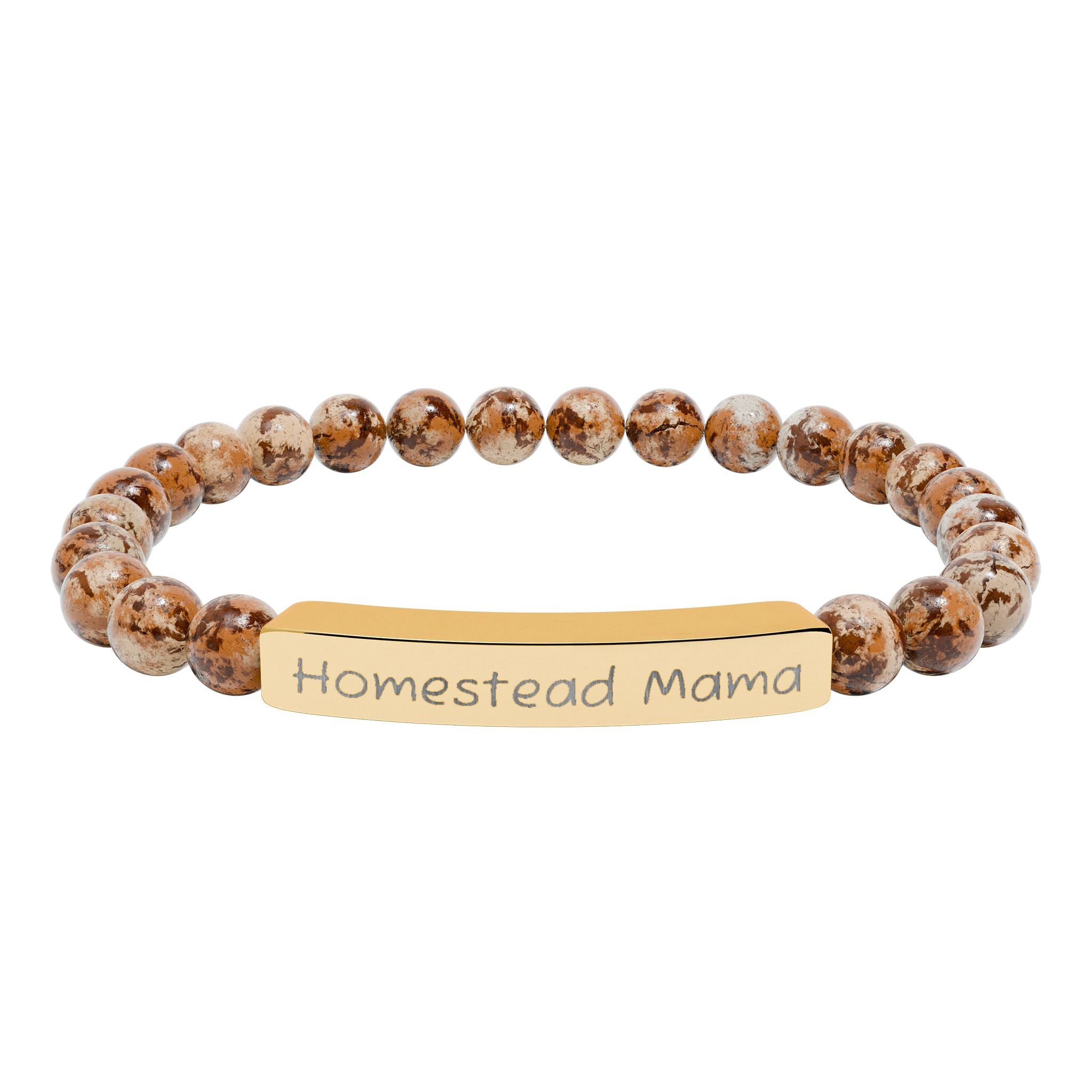 Homestead Mama Natural Stone Stretch Bracelet – Engraved Farmhouse Jewelry, Rustic Homesteader Gift, Farm Mom Bracelet