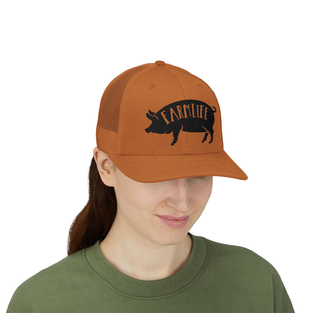 Farm Life Pig Snapback Trucker Hat – Rustic Farm Trucker Cap, Homestead Hat, Pig Lover Farm Cap, Country Lifestyle Mesh Hat