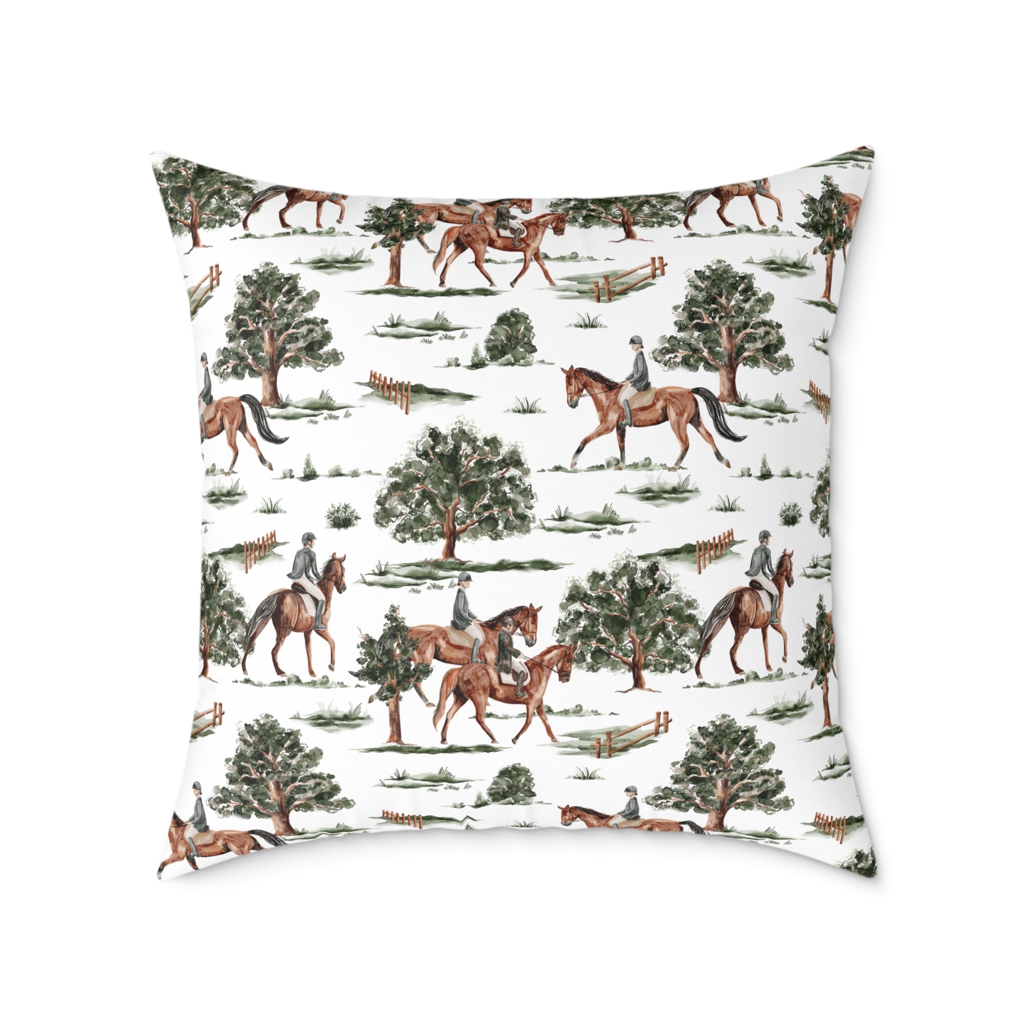 Equestrian Toile Throw Pillow | Farmhouse Horse Accent Pillow | Rustic Riding Scene Decor Cushion | Cottagecore Horse Home Decor | Gumpert Homestead