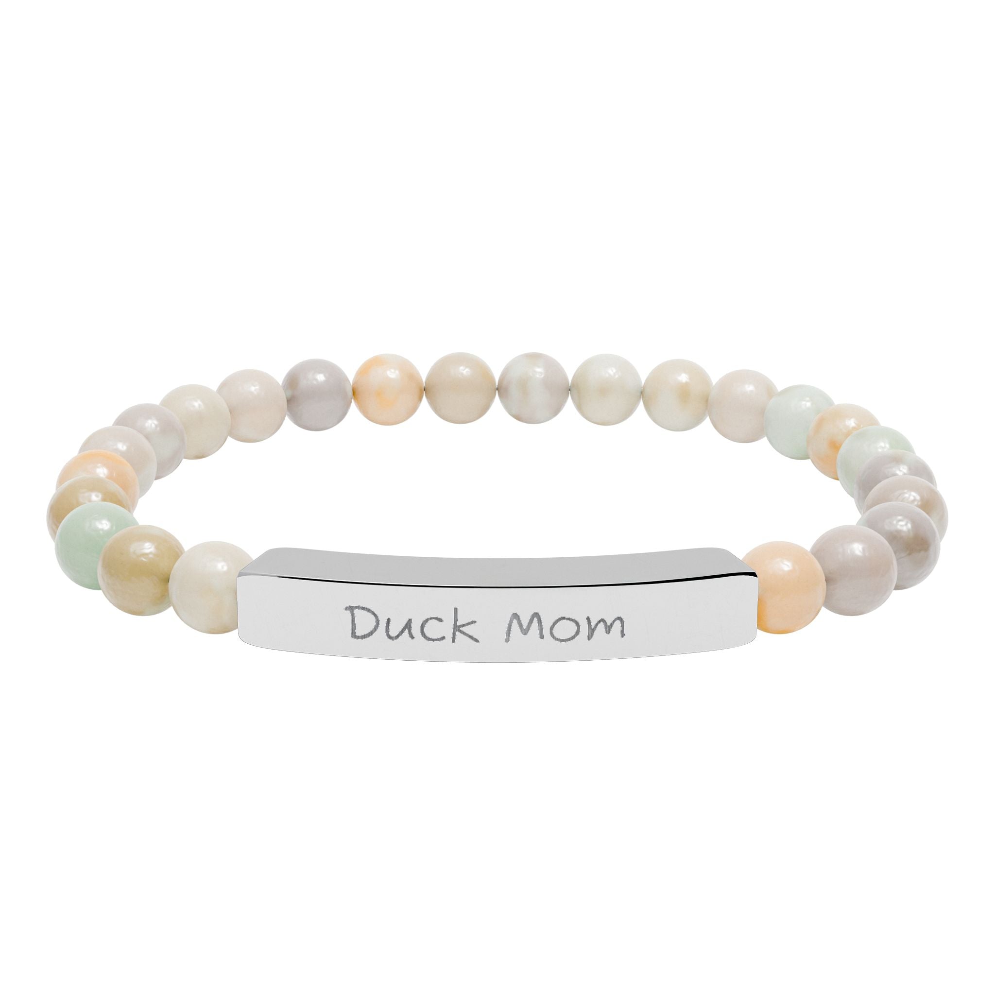 Duck Mom Natural Stone Stretch Bracelet – Engraved Duck Lover Jewelry, Farm Mom Gift, Rustic Homestead Bracelet