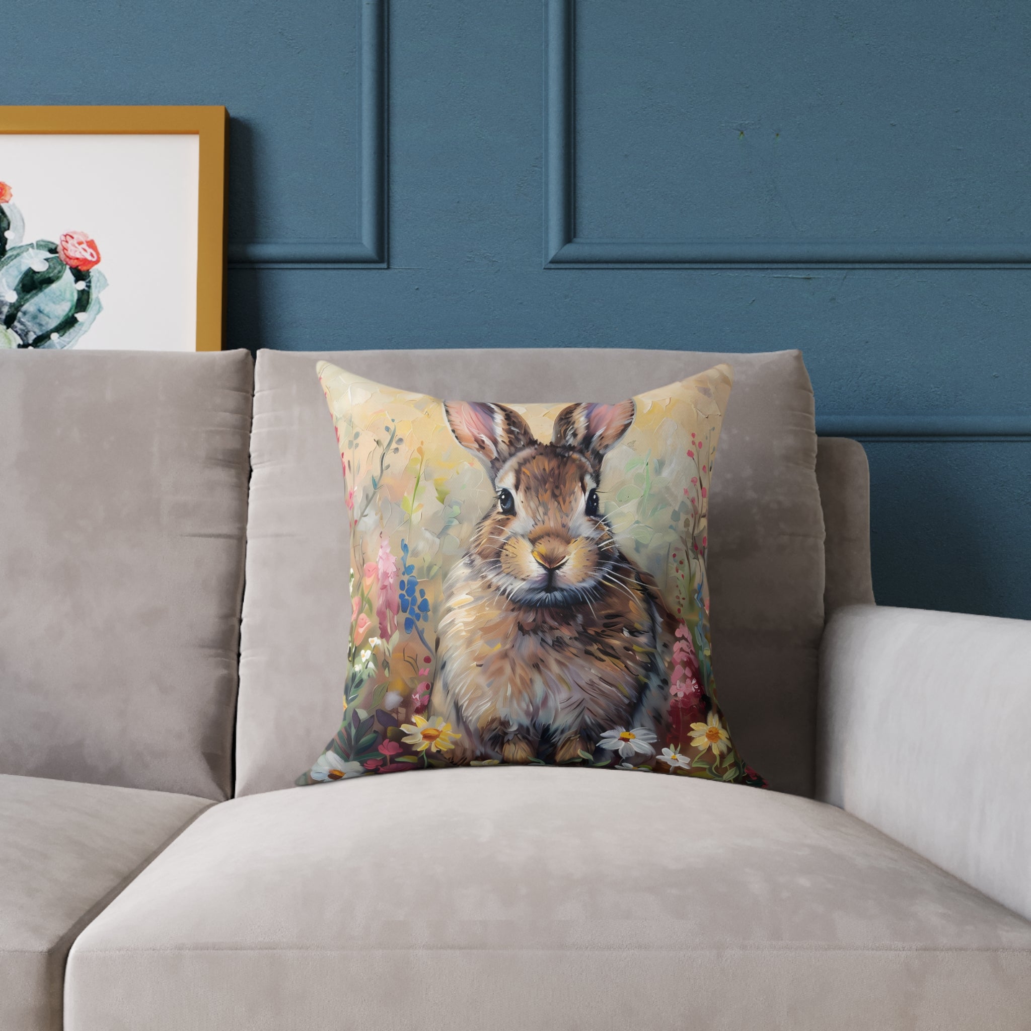 Cottagecore Bunny Throw Pillow | Floral Rabbit Accent Pillow | Farmhouse Bunny Decor Cushion | Rustic Woodland Home Decor | Gumpert Homestead