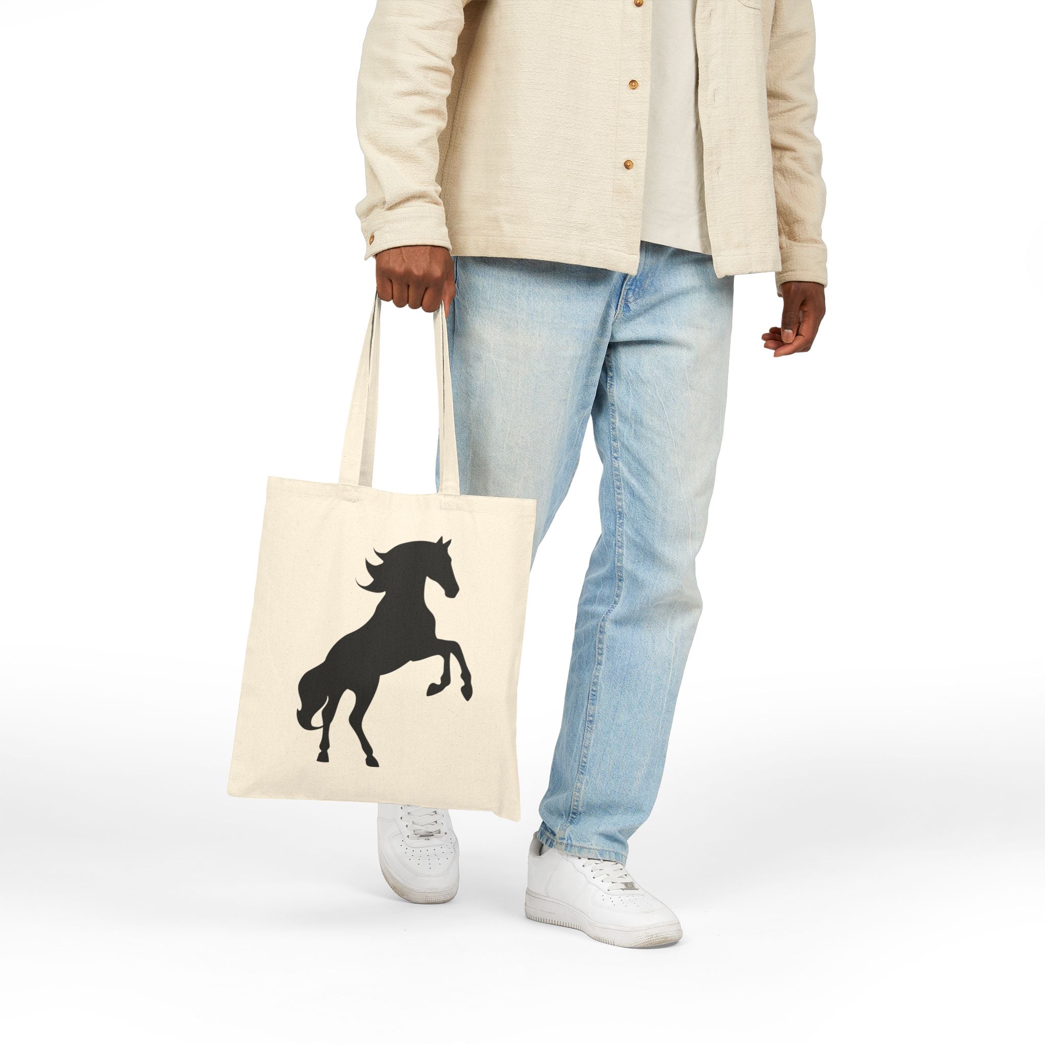 Rearing Horse Silhouette Canvas Tote Bag | Equestrian Farm Tote | Minimalist Horse Lover Market Bag | Rustic Farmhouse Country Tote