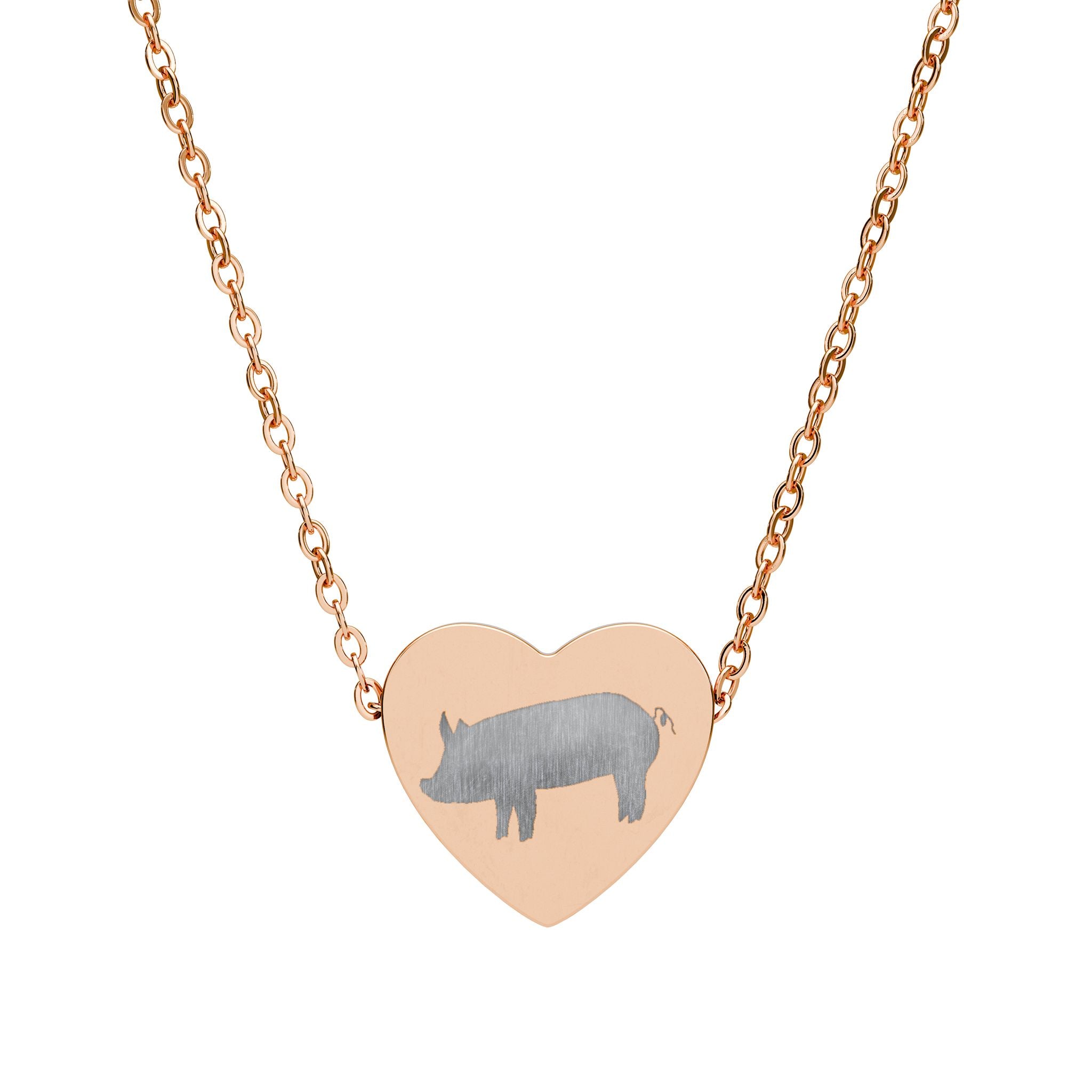 Pig Heart Necklace – Farm Pig Jewelry, Pig Lover Gift, Homestead Necklace, Mini Pig Pendant, Farm Animal Jewelry, Stainless Steel Engraved Heart Necklace