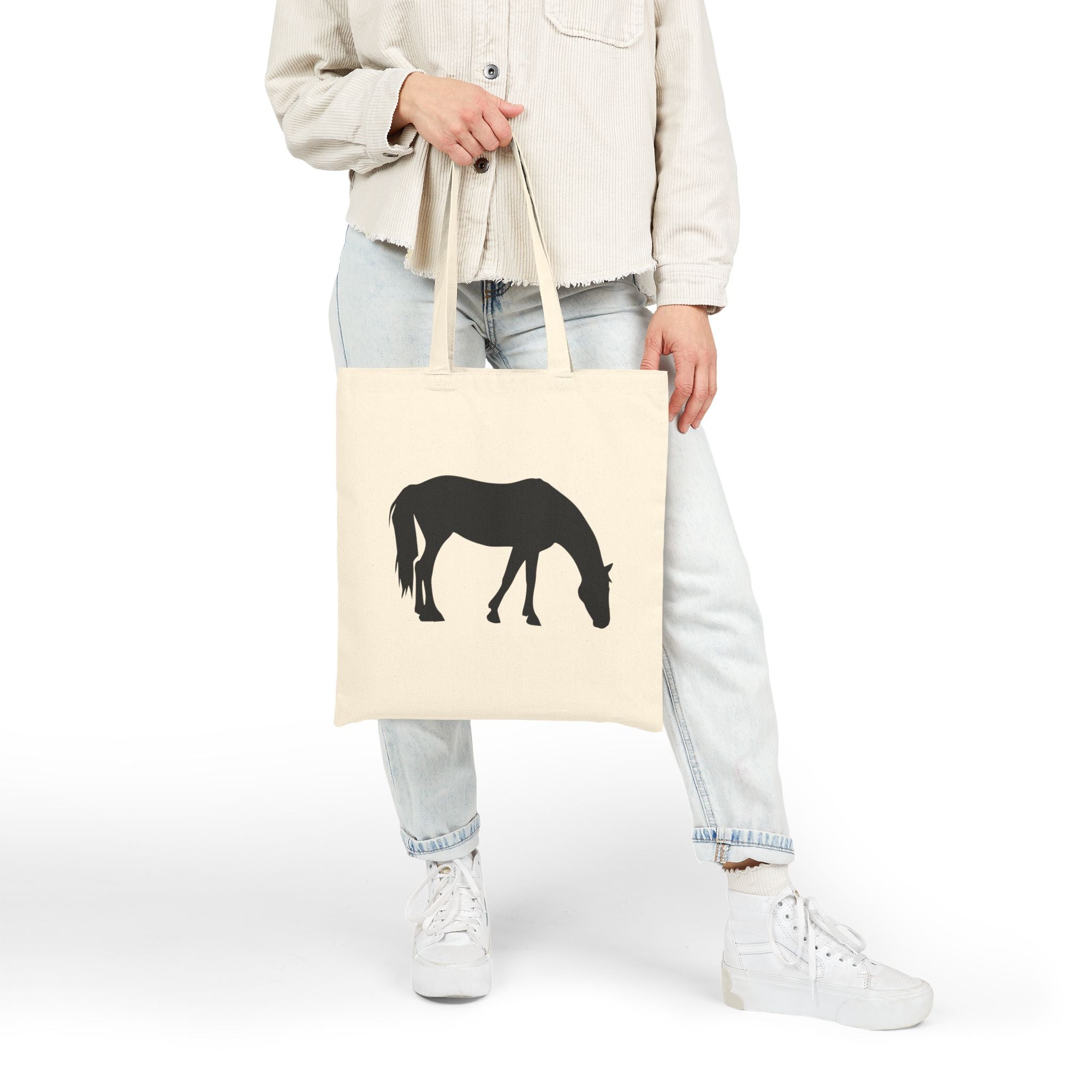 Horse Silhouette Canvas Tote Bag | Equestrian Farm Tote | Minimalist Horse Lover Market Bag | Rustic Farmhouse Country Tote