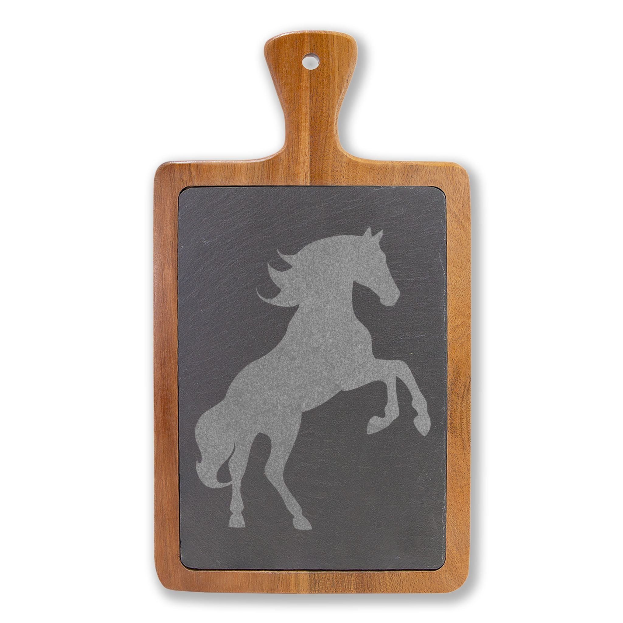 Horse Engraved Charcuterie Board Set | Slate Cheese Board with Knives | Farmhouse Equestrian Serving Board | Rustic Ranch Kitchen Gift