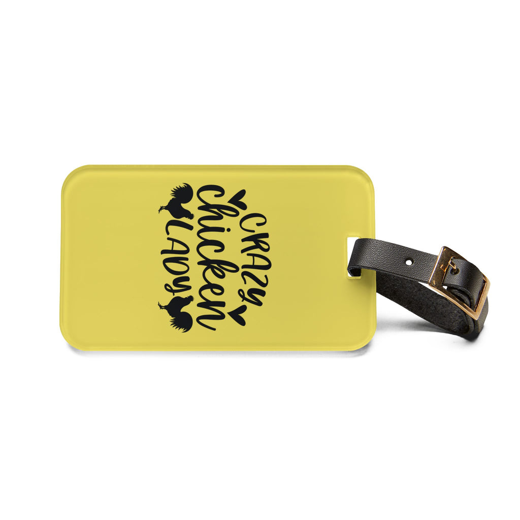 Yellow Crazy Chicken Lady Luggage Tag | Funny Chicken Travel Tag | Farm Girl Suitcase Identifier | Chicken Lover Travel Accessory | Gumpert Homestead