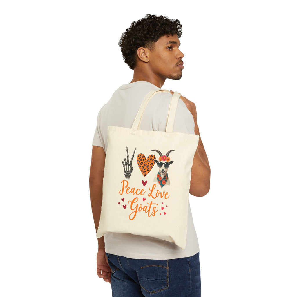 Peace Love Goats Tote Bag | Boho Goat Lover Canvas Bag | Funny Farm Animal Tote | Goat Mom Gift | Reusable Market Bag | Gumpert Homestead