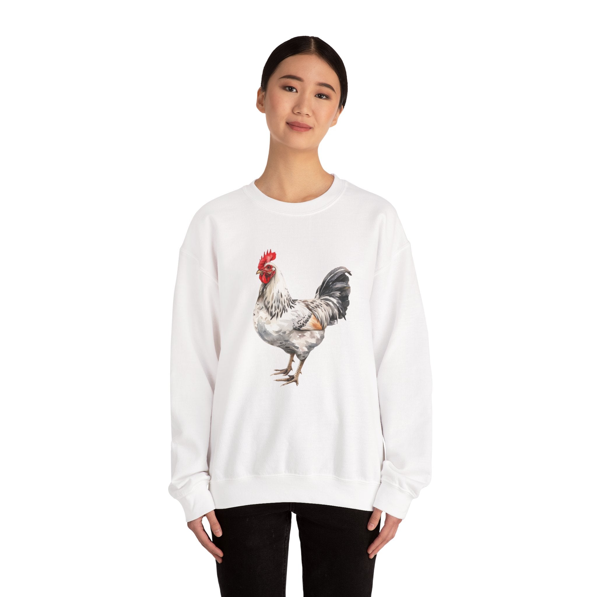 Light Sussex Rooster Sweatshirt – Farmhouse Chicken Crewneck, Heritage Sussex Rooster Pullover, Homestead Apparel