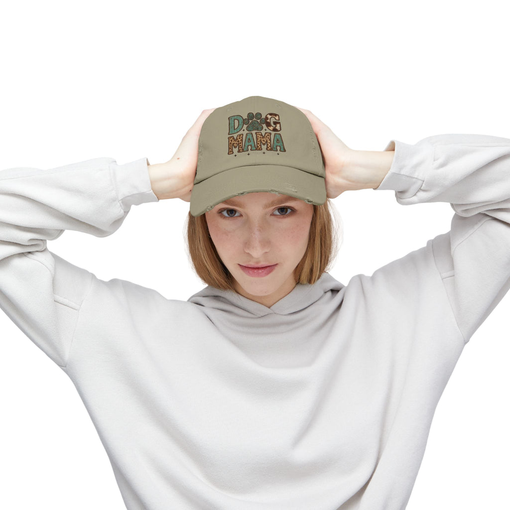 Dog Mama Distressed Baseball Cap – Vintage Dog Mom Hat, Farmhouse Pet Lover Cap, Washed Cotton Casual Hat