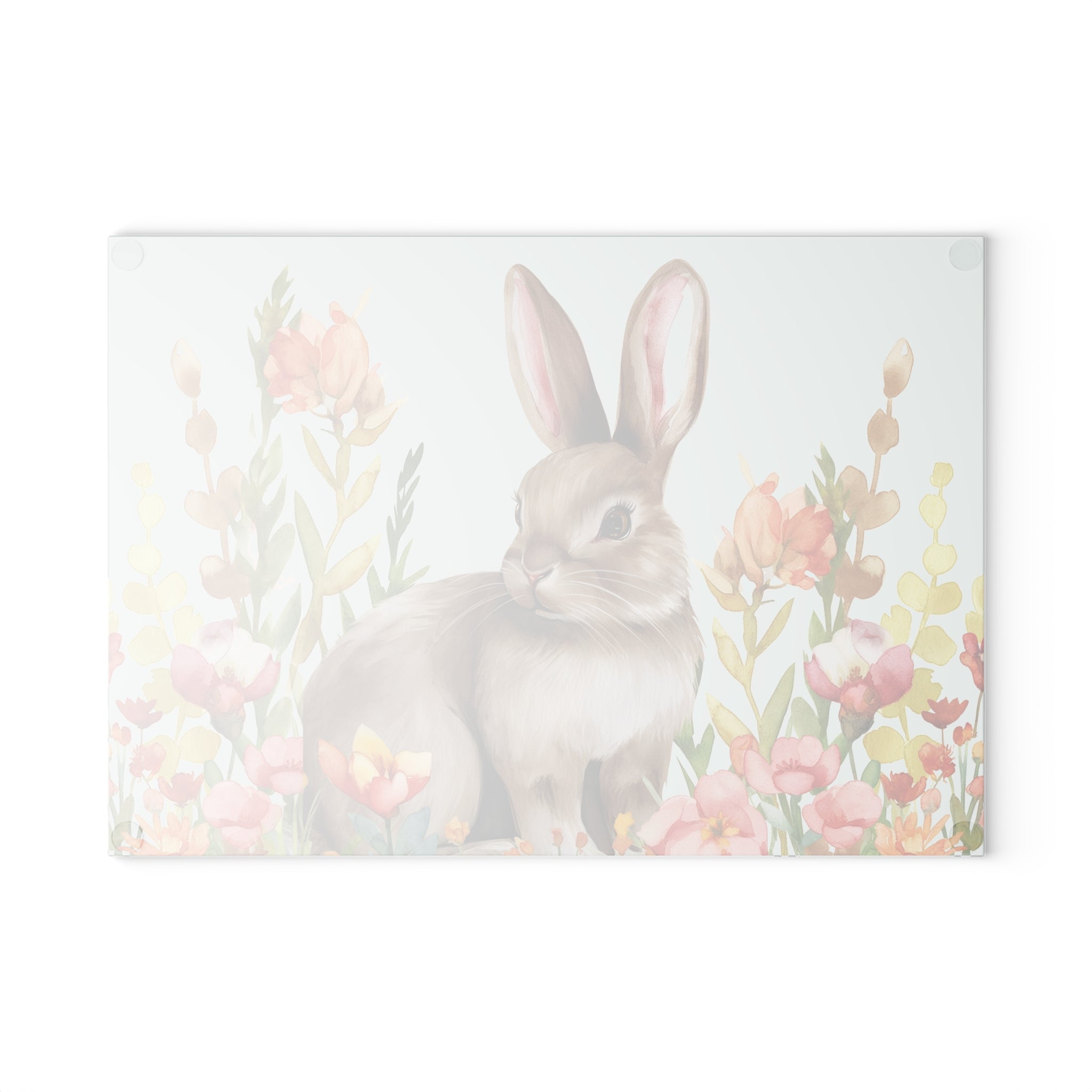 Floral Bunny Glass Cutting Board | Cottagecore Rabbit Kitchen Decor | Watercolor Bunny Tempered Glass Cutting Board | Gumpert Homestead