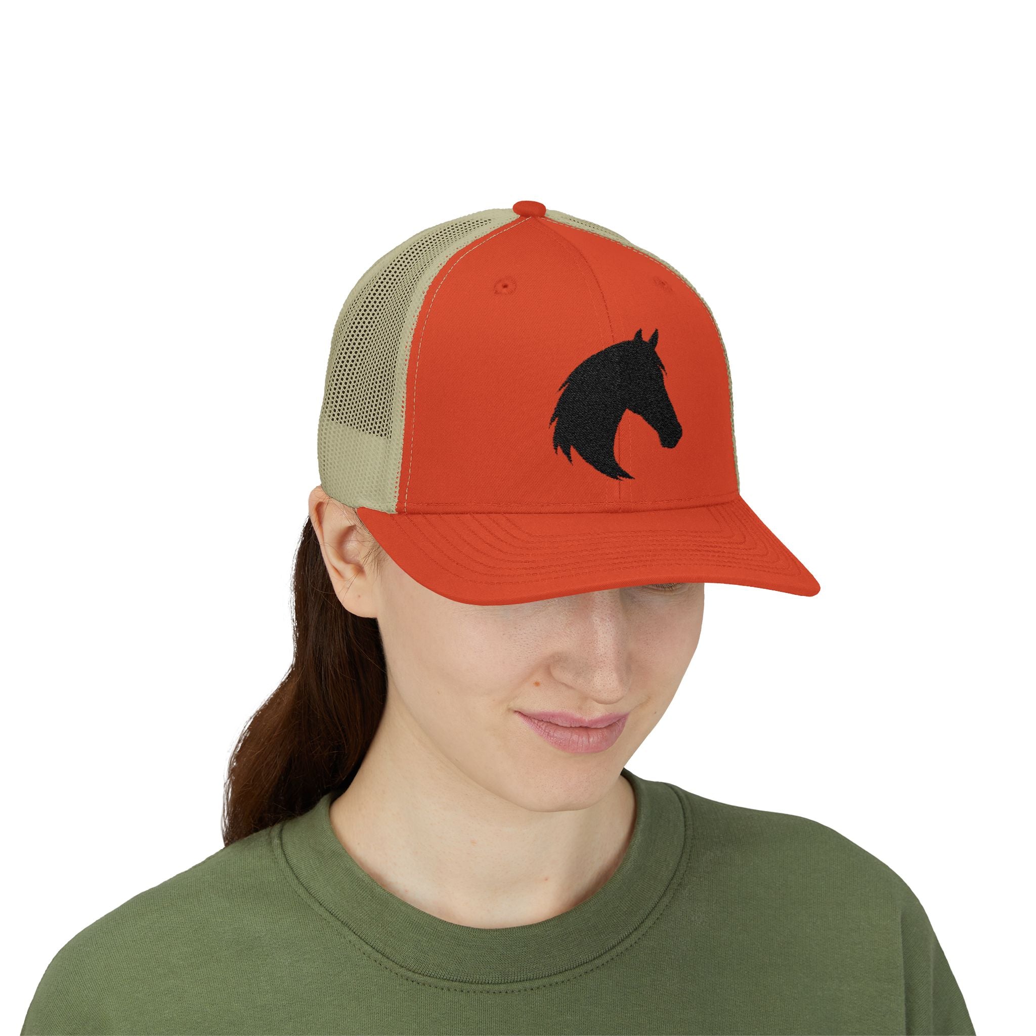 Horse Head Trucker Hat | Western Horse Silhouette Mesh Snapback Cap | Equestrian Ranch Hat | Rustic Farm Life Cowboy Cowgirl Horse Lover Hat