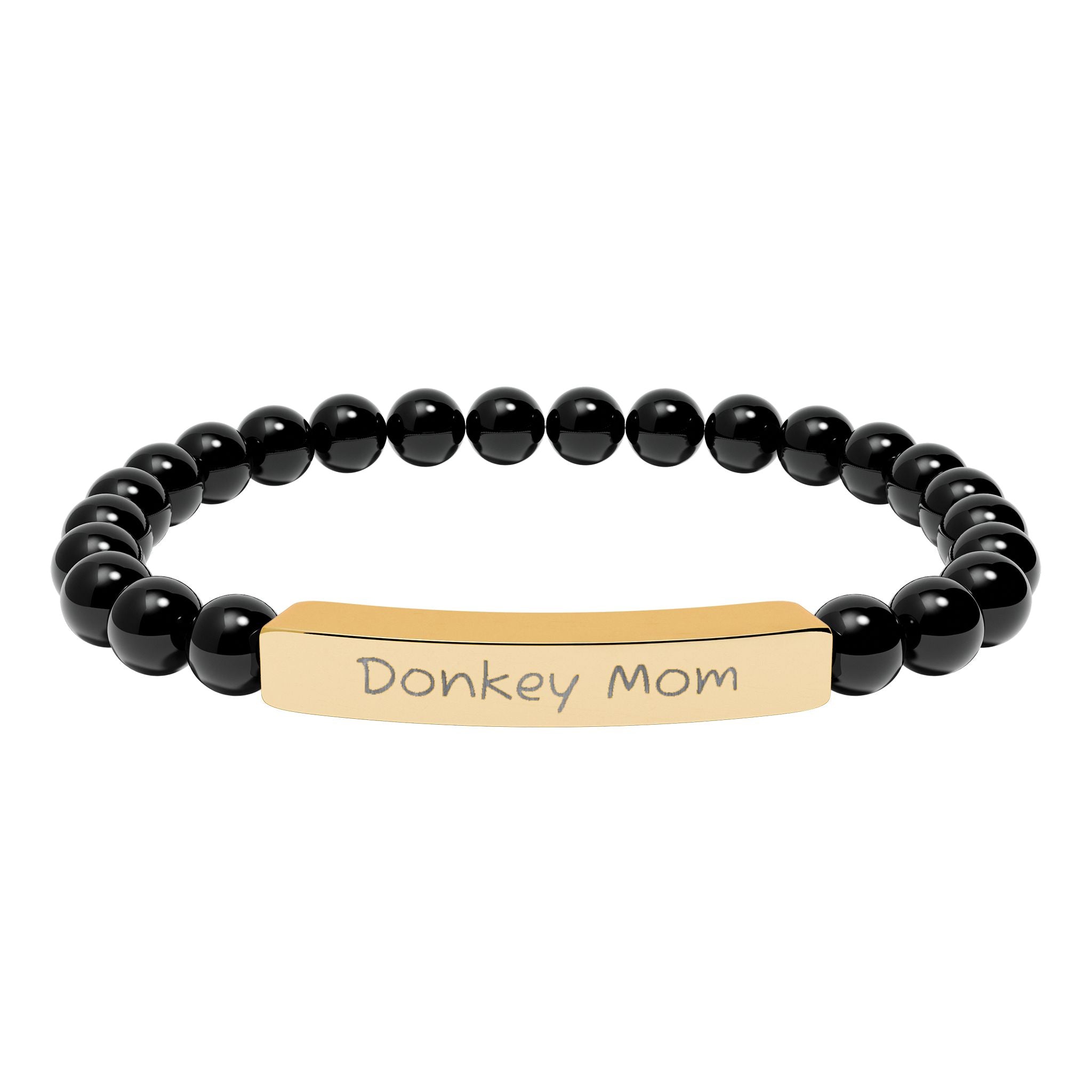 Donkey Mom Natural Stone Stretch Bracelet – Engraved Donkey Lover Jewelry, Farm Mom Gift, Rustic Homestead Bracelet