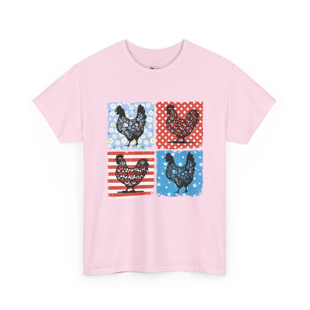 Patchwork Chicken Farm T-Shirt | Farmhouse Hen Graphic Tee | Patriotic Chicken Shirt | Country Homestead Apparel | Backyard Chicken Lover Gift