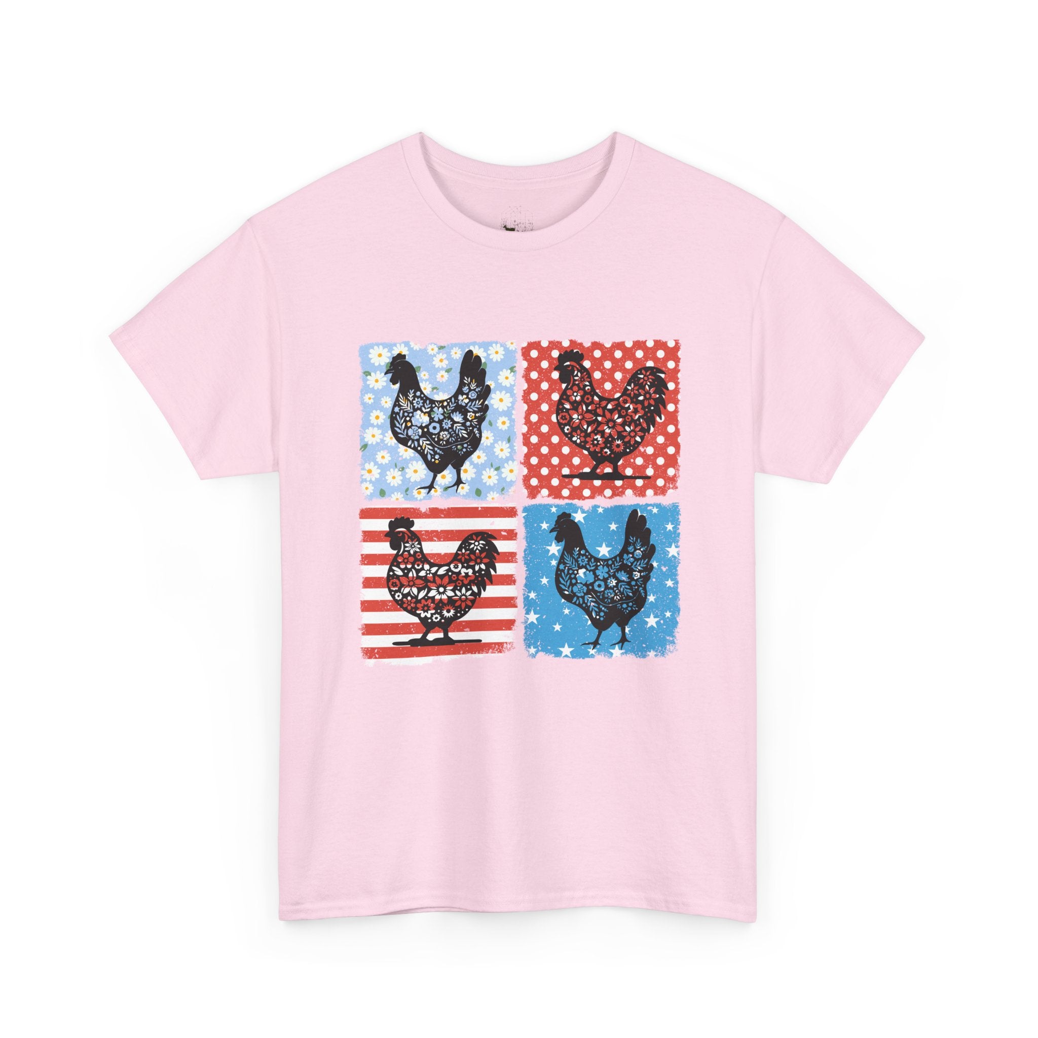 Patchwork Chicken Farm T-Shirt | Farmhouse Hen Graphic Tee | Patriotic Chicken Shirt | Country Homestead Apparel | Backyard Chicken Lover Gift