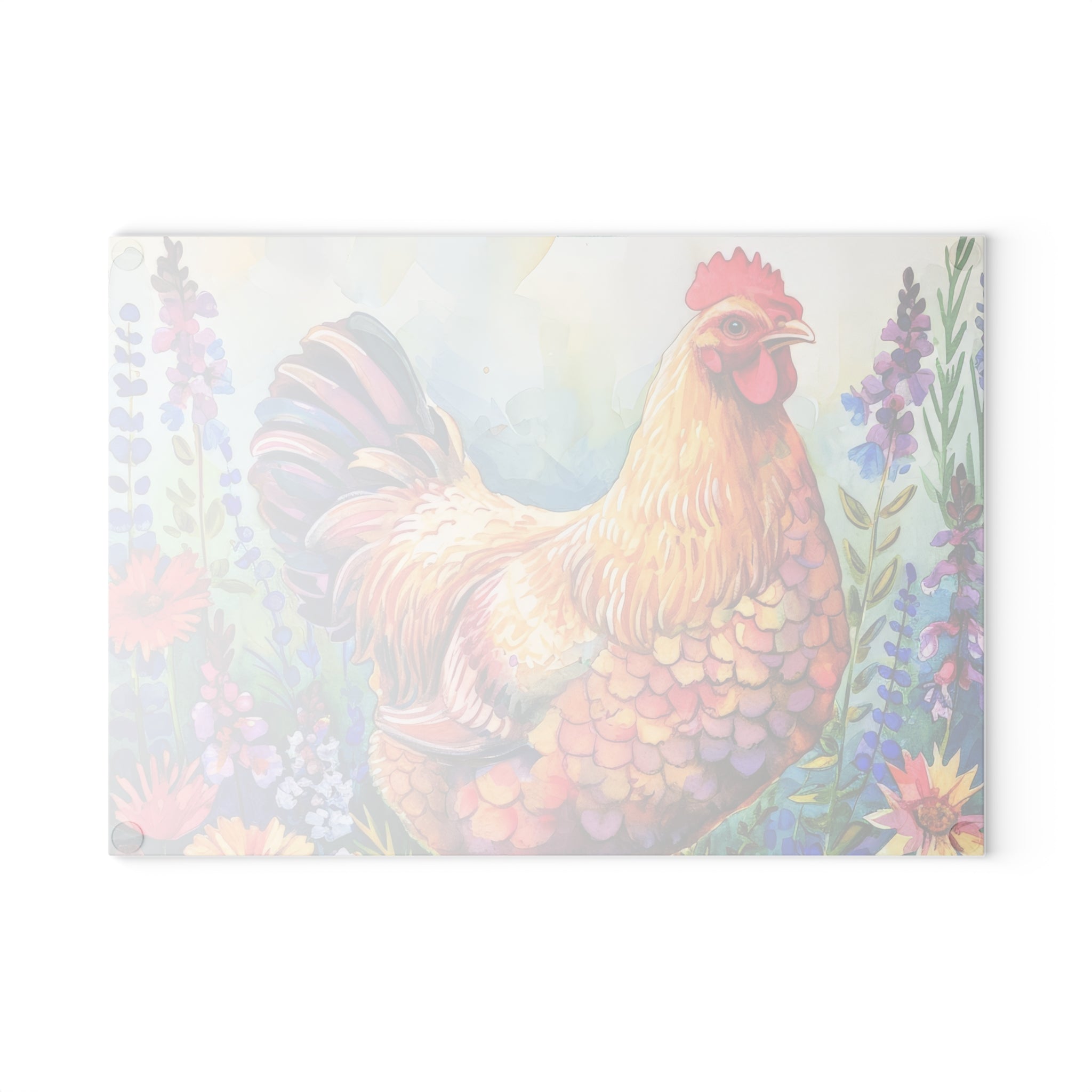 Watercolor Floral Chicken Cutting Board – Farmhouse Glass Kitchen Board for Chicken Lovers