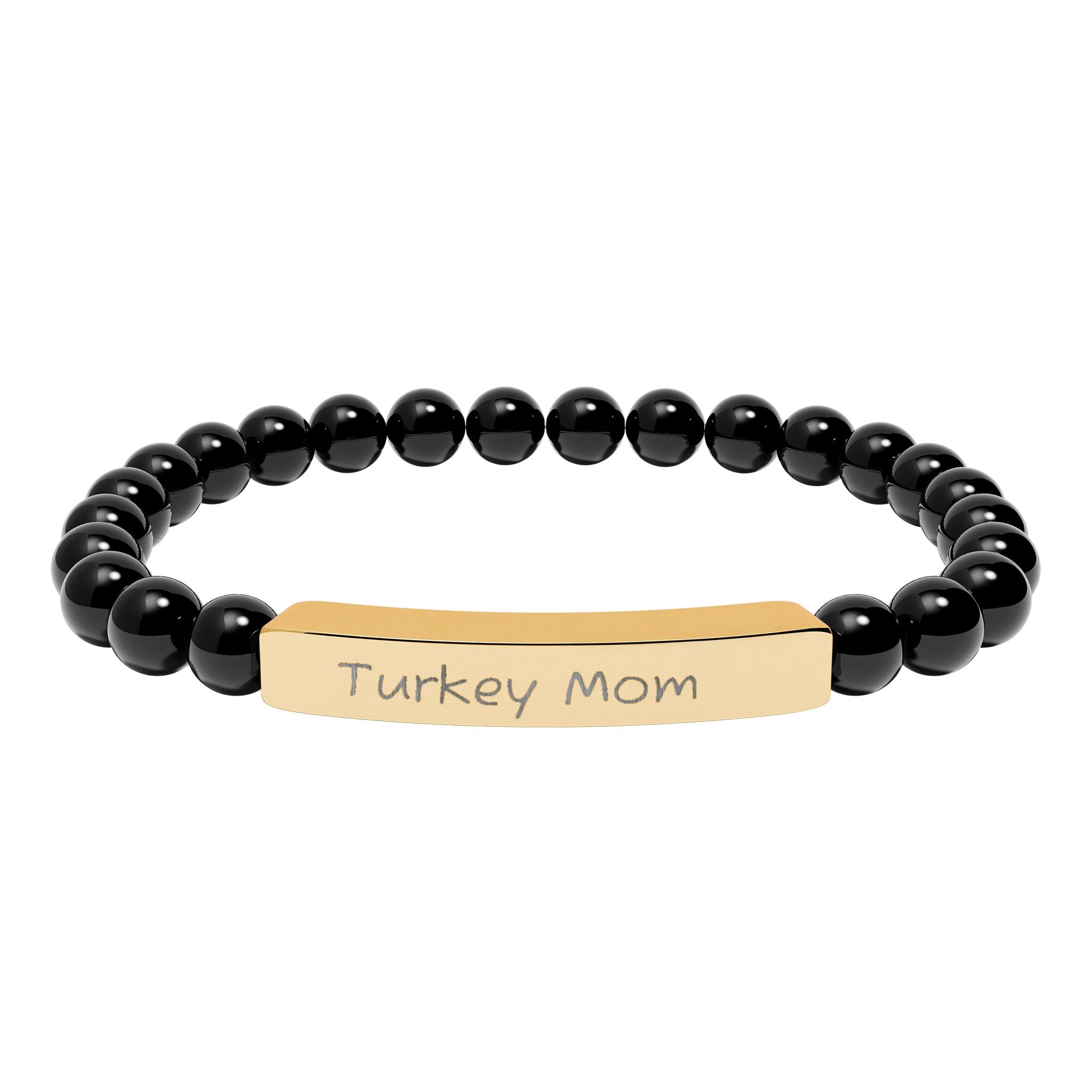 Turkey Mom Natural Stone Stretch Bracelet – Engraved Turkey Lover Jewelry, Farm Mom Gift, Rustic Homestead Bracelet