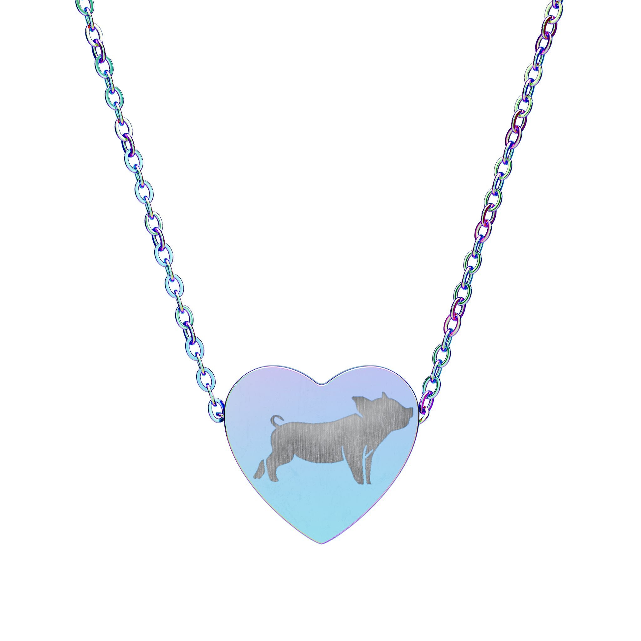 Pig Heart Necklace – Farm Pig Jewelry, Pig Lover Gift, Homestead Necklace, Mini Pig Pendant, Farm Animal Jewelry, Stainless Steel Engraved Heart Necklace