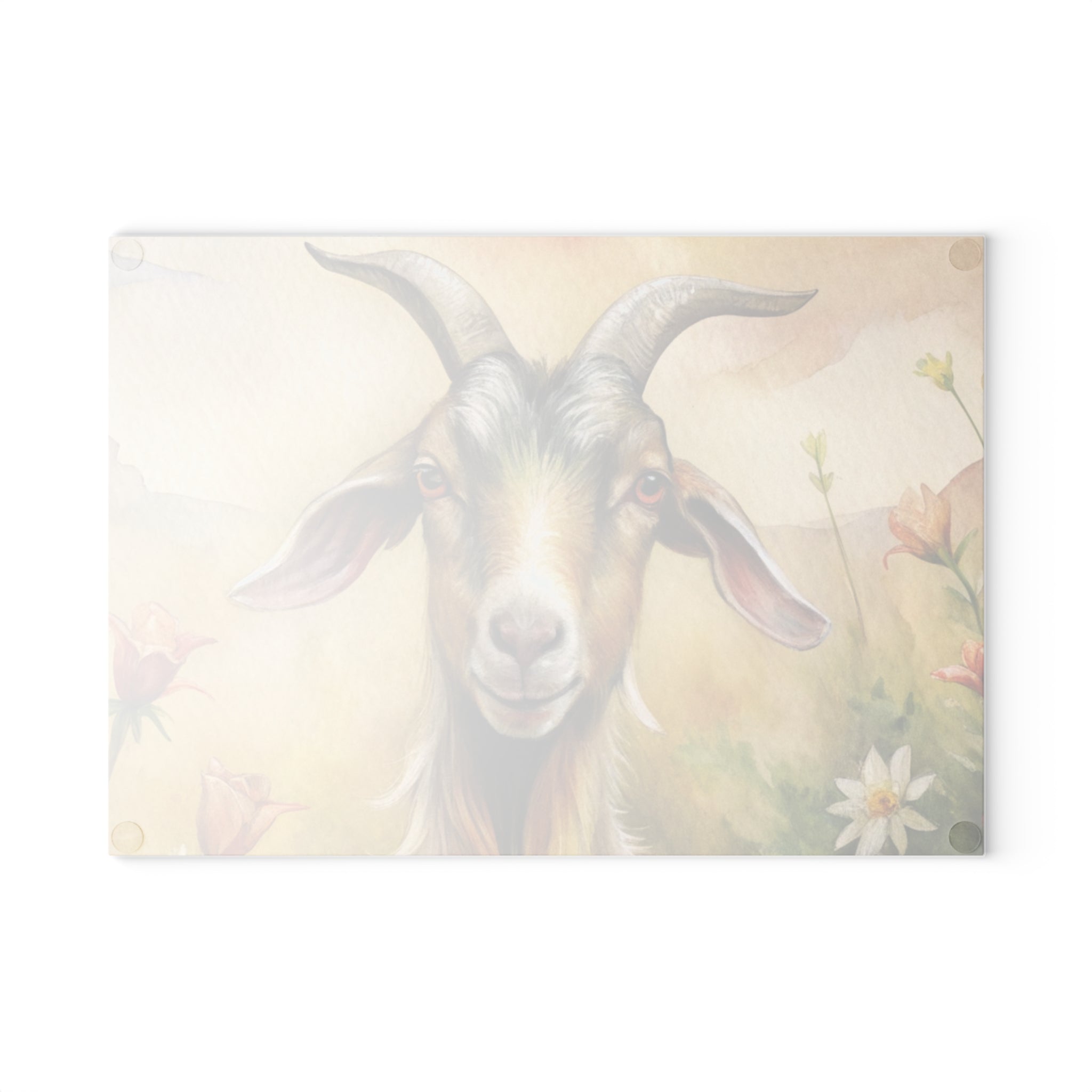 Farmhouse Goat Glass Cutting Board | Rustic Goat Kitchen Decor | Watercolor Farm Animal Tempered Glass Cutting Board | Gumpert Homestead