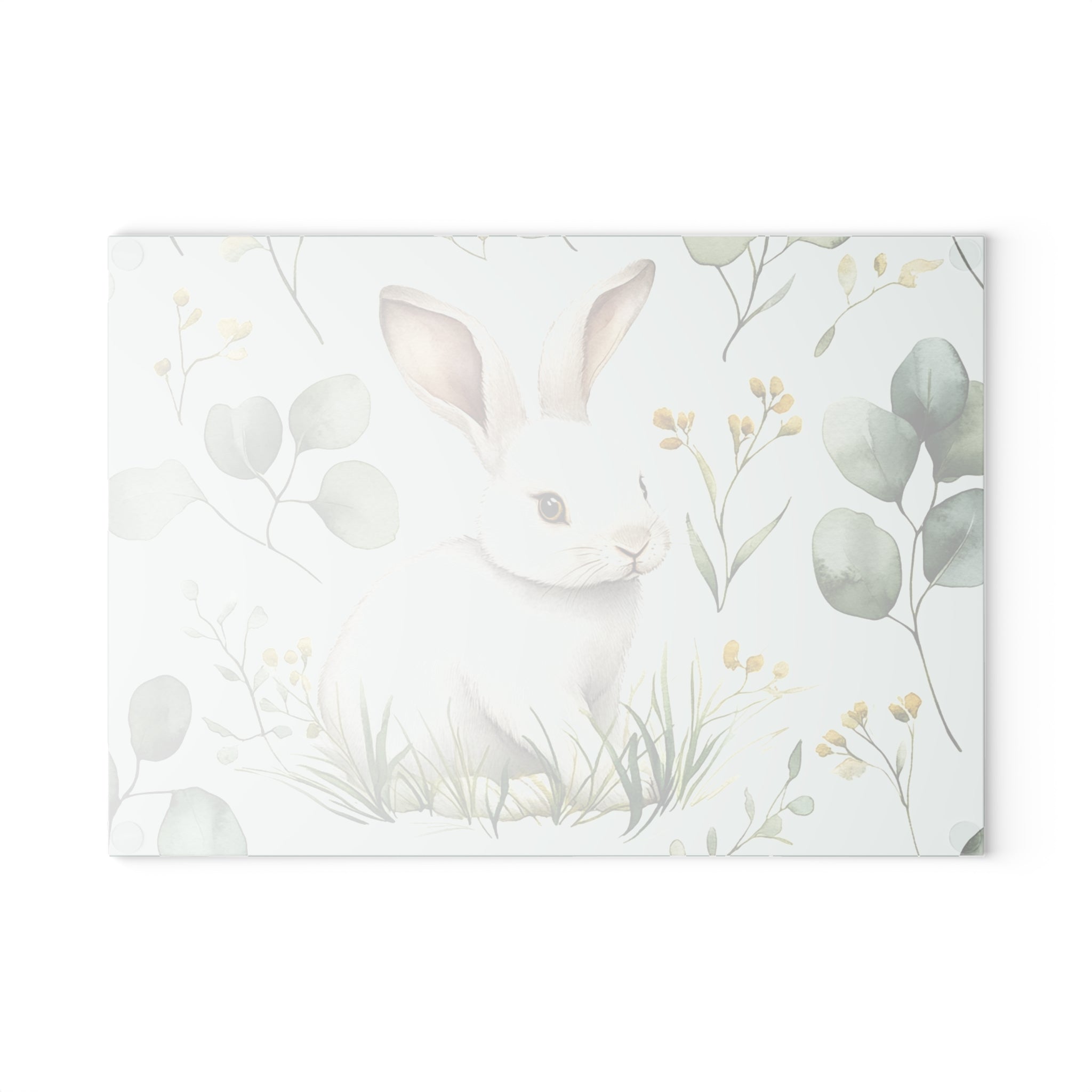 Cottagecore Bunny Glass Cutting Board | Watercolor Rabbit Kitchen Decor | Farmhouse Bunny Tempered Glass Cutting Board | Gumpert Homestead