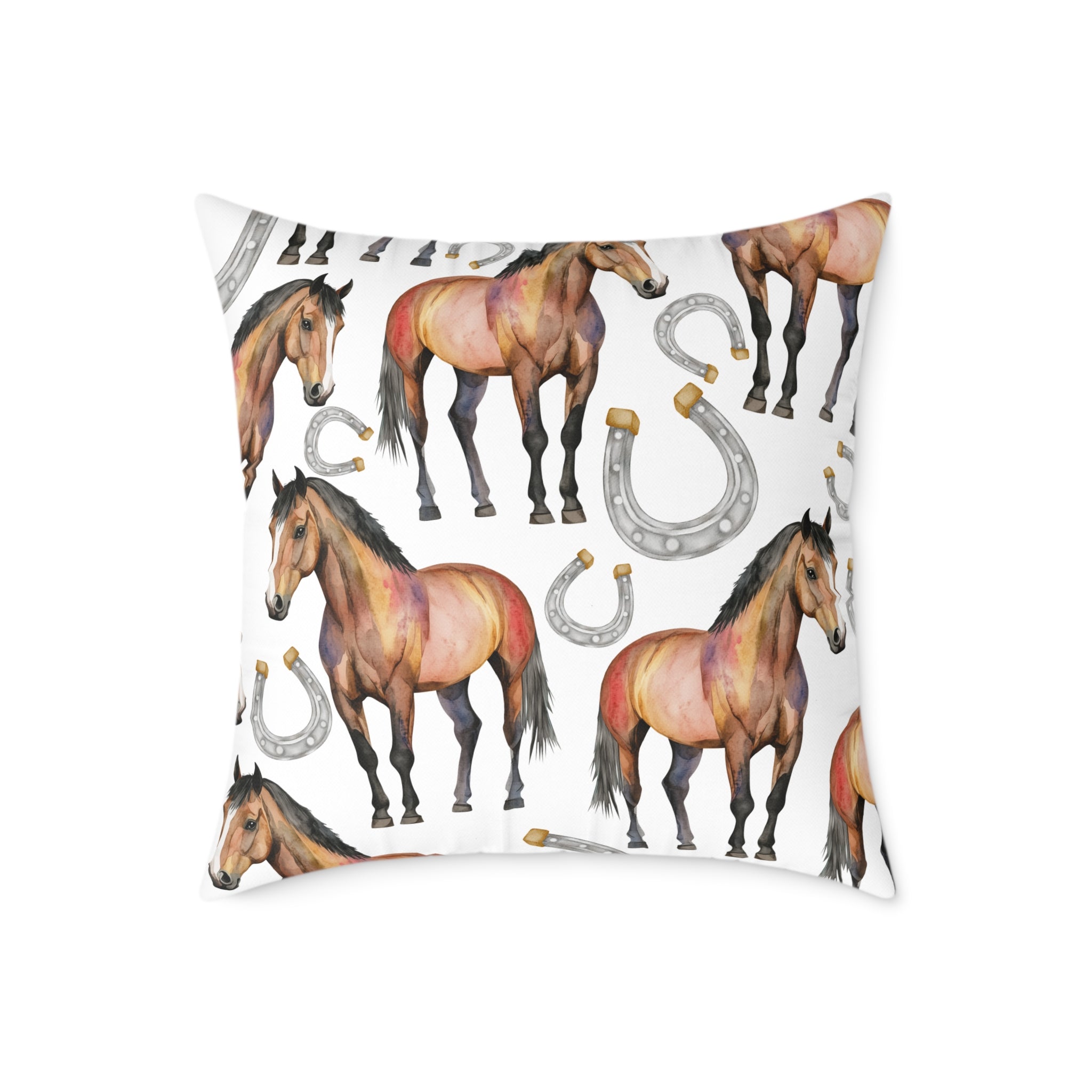 Watercolor Horse Throw Pillow | Equestrian Accent Pillow | Farmhouse Horse Decor Cushion | Rustic Western Horse Home Decor | Gumpert Homestead