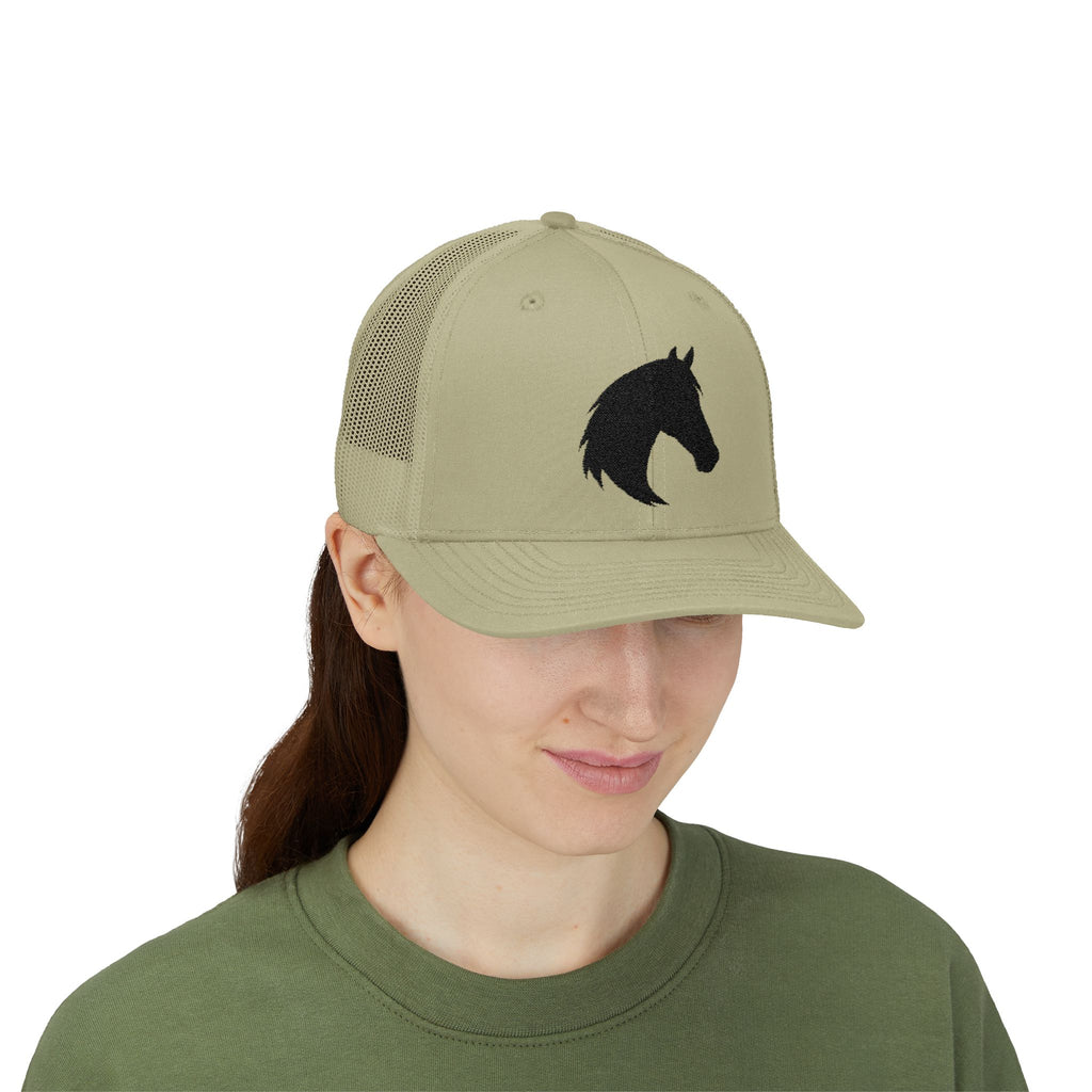 Horse Head Trucker Hat | Western Horse Silhouette Mesh Snapback Cap | Equestrian Ranch Hat | Rustic Farm Life Cowboy Cowgirl Horse Lover Hat