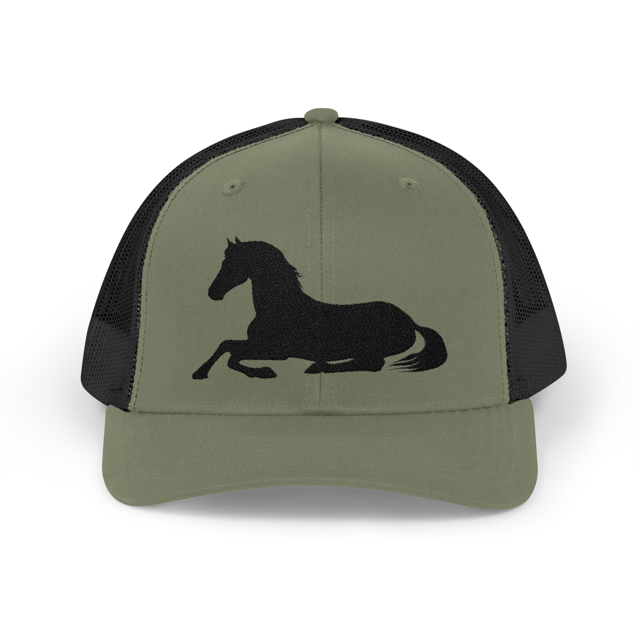 Resting Horse Trucker Hat | Laying Horse Silhouette Mesh Snapback Cap | Western Ranch Horse Lover Hat | Rustic Farm Life Cowboy Cowgirl Cap