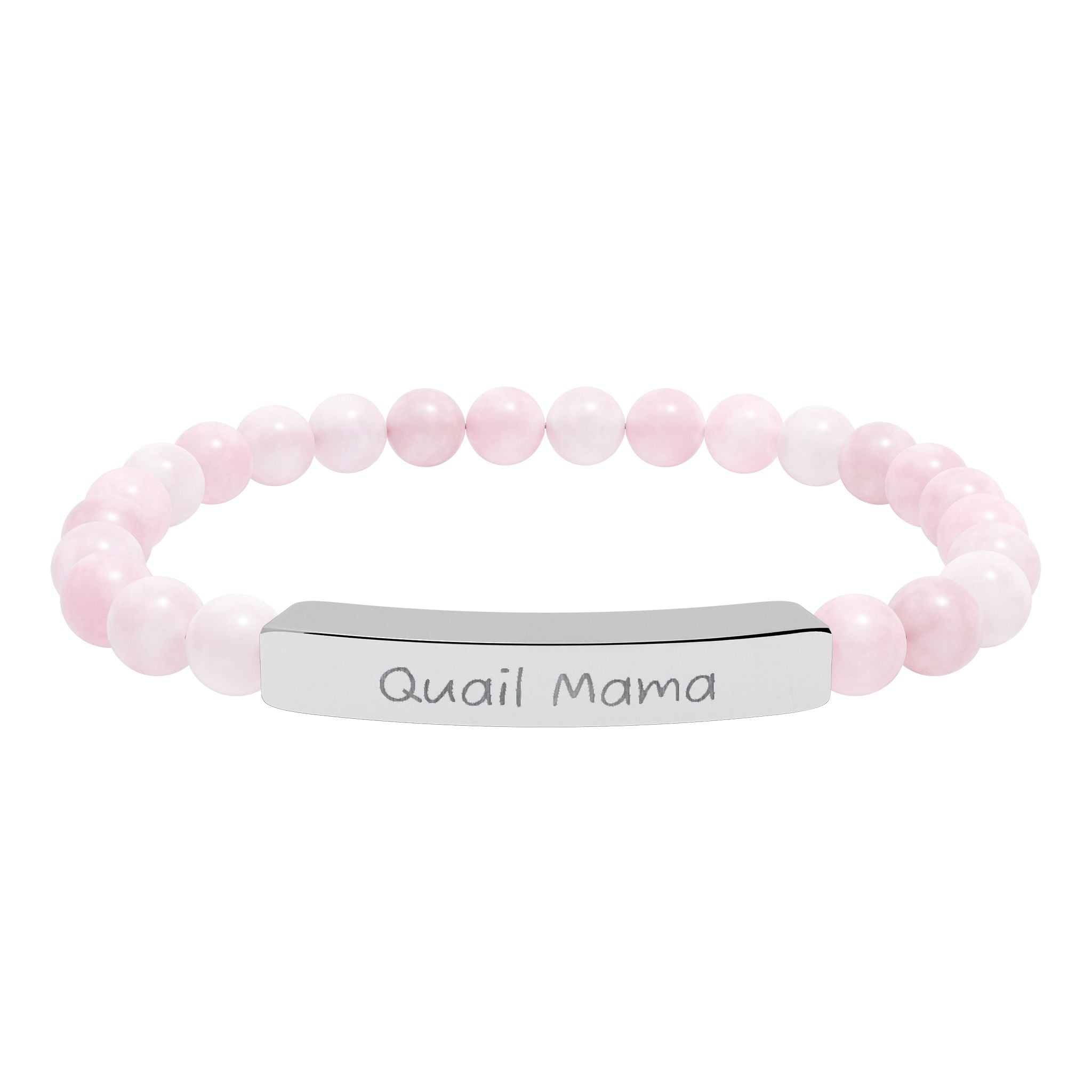 Quail Mama Natural Stone Stretch Bracelet – Engraved Quail Lover Jewelry, Coturnix Quail Gift, Rustic Homestead Bracelet