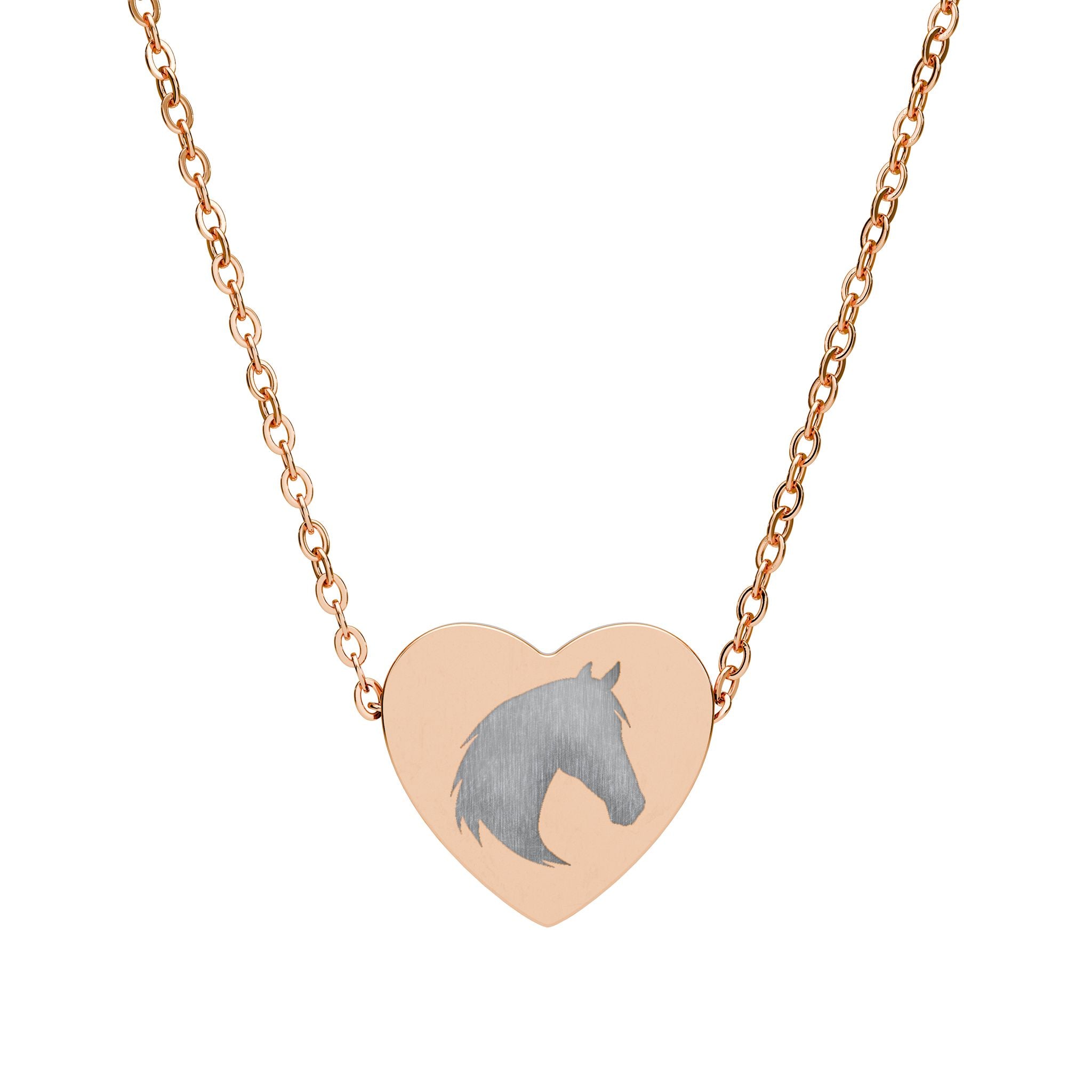 Horse Head Heart Necklace | Equestrian Horse Lover Jewelry | Engraved Stainless Steel Heart Pendant | Cowgirl Ranch Horse Gift